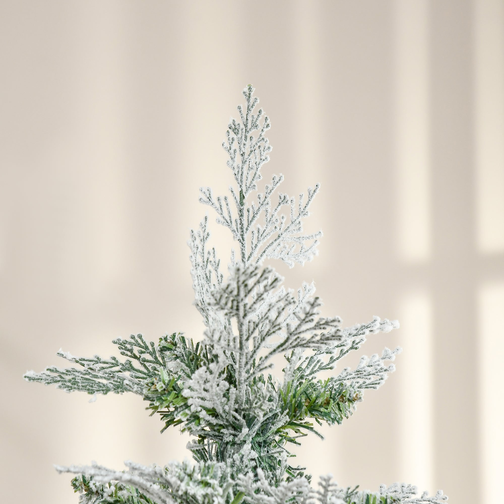 HOMCOM 6 Ft Pencil Snow Flocked Artificial Christmas Tree with Realistic Cypress Branches, Auto Open, Green - North Peak Garden Furniture