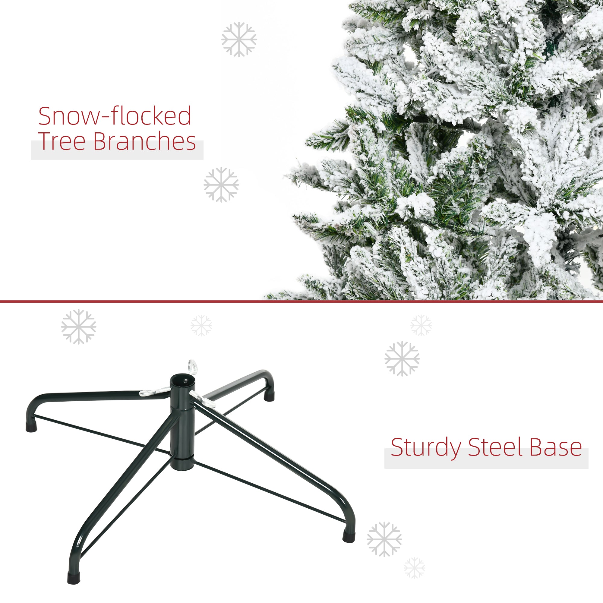 HOMCOM 6 Ft Snow Flocked Artificial Christmas Tree Xmas Pine Tree with Realistic Branches, Auto Open and Steel Base, Green - North Peak Garden Furniture