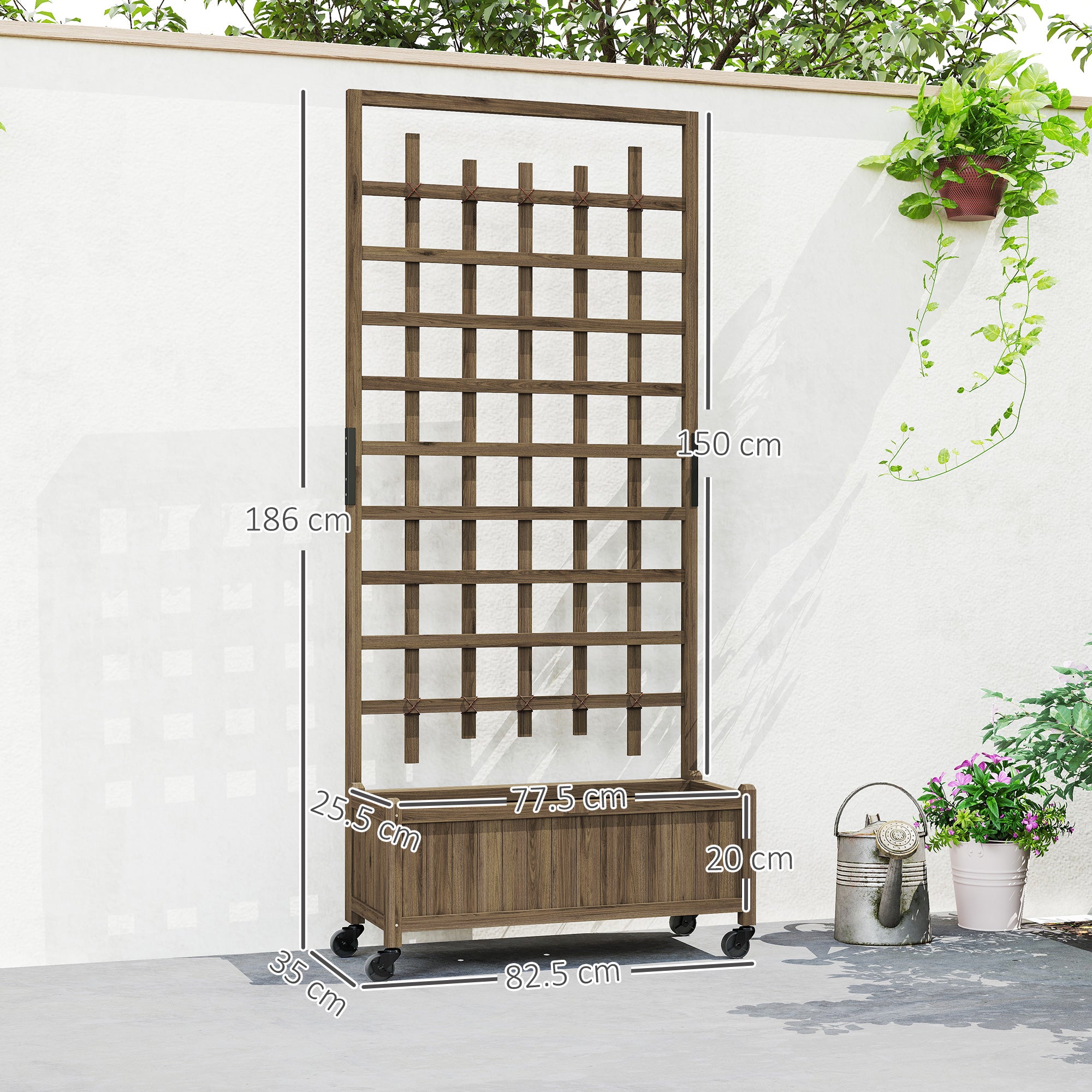 Outsunny Wooden Trellis Planter, Raised Garden Bed with Wheels and Bed Liner, to Climb and Grow Vegetables, Herbs and Flowers - North Peak Garden Furniture