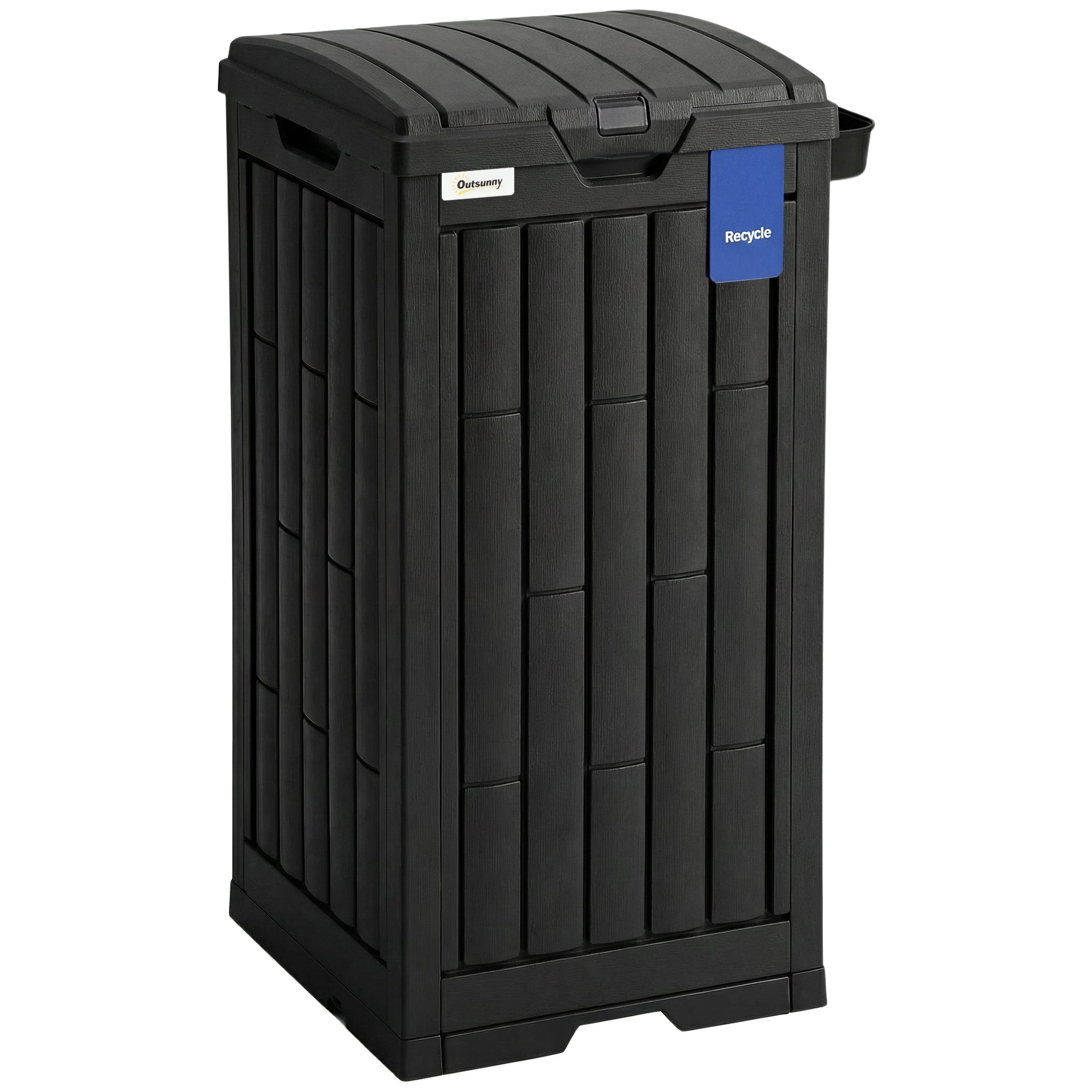 Outsunny 110 L Outdoor Bin with Dual Lid, Waterproof Plastic Trash Bin with Ashtray and Drip Tray, Garden Waste Trash Bin, Black