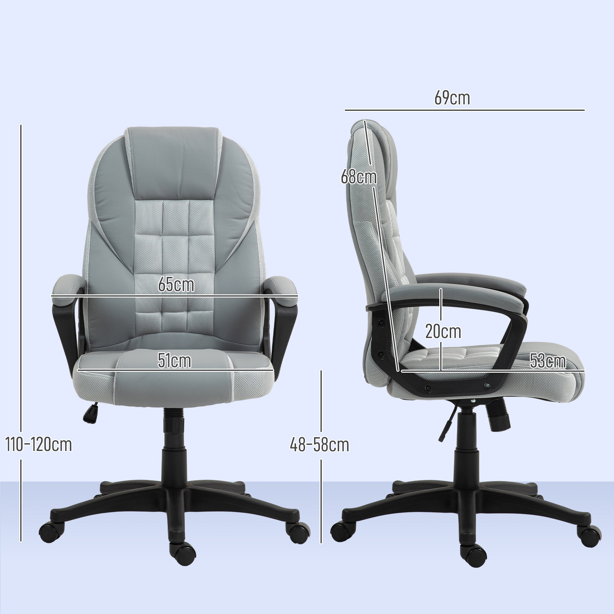 HOMCOM Faux Leather Office Chair - Grey - North Peak Garden Furniture