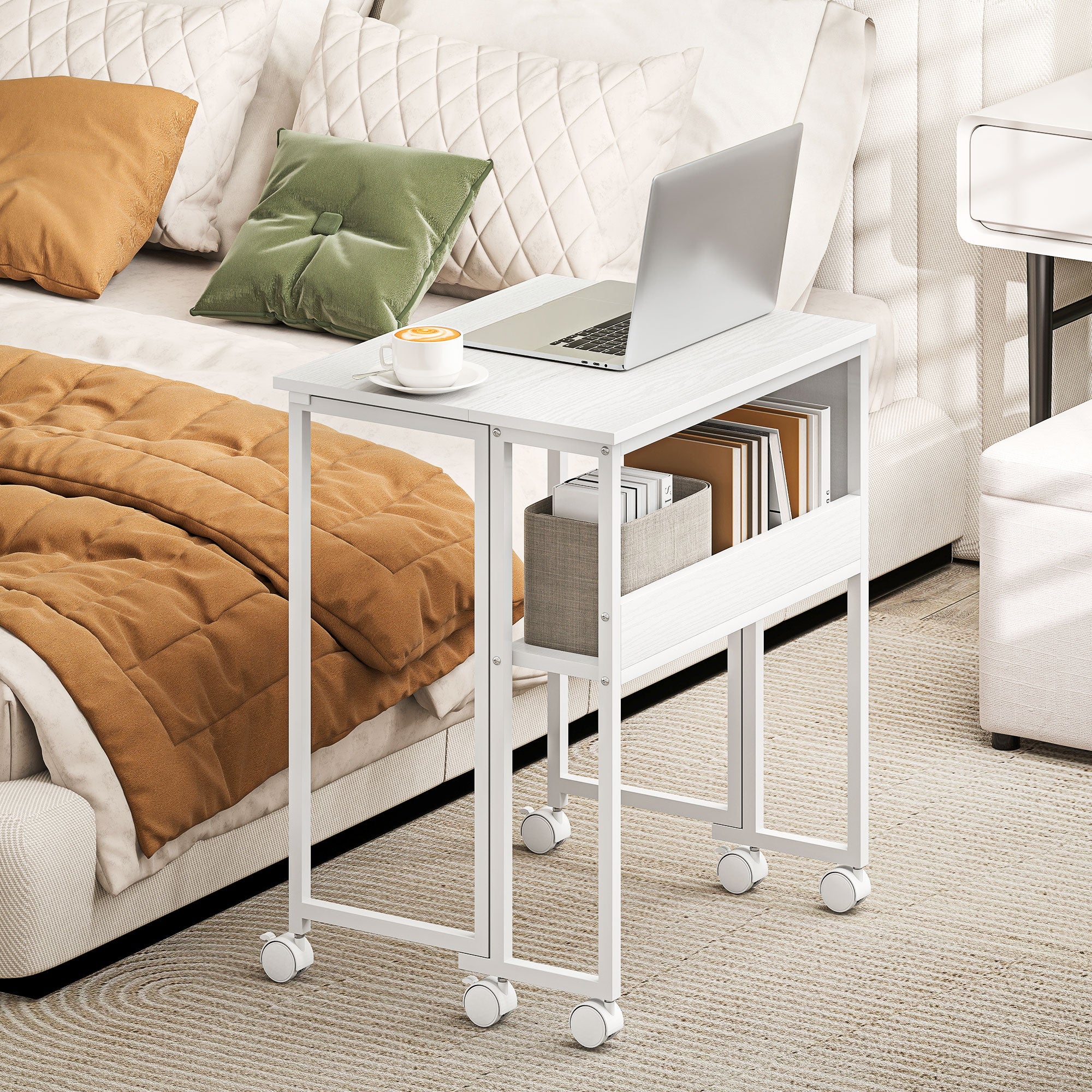 HOMCOM 63 cm Drop Leaf Writing Work Desk - White - North Peak Garden Furniture