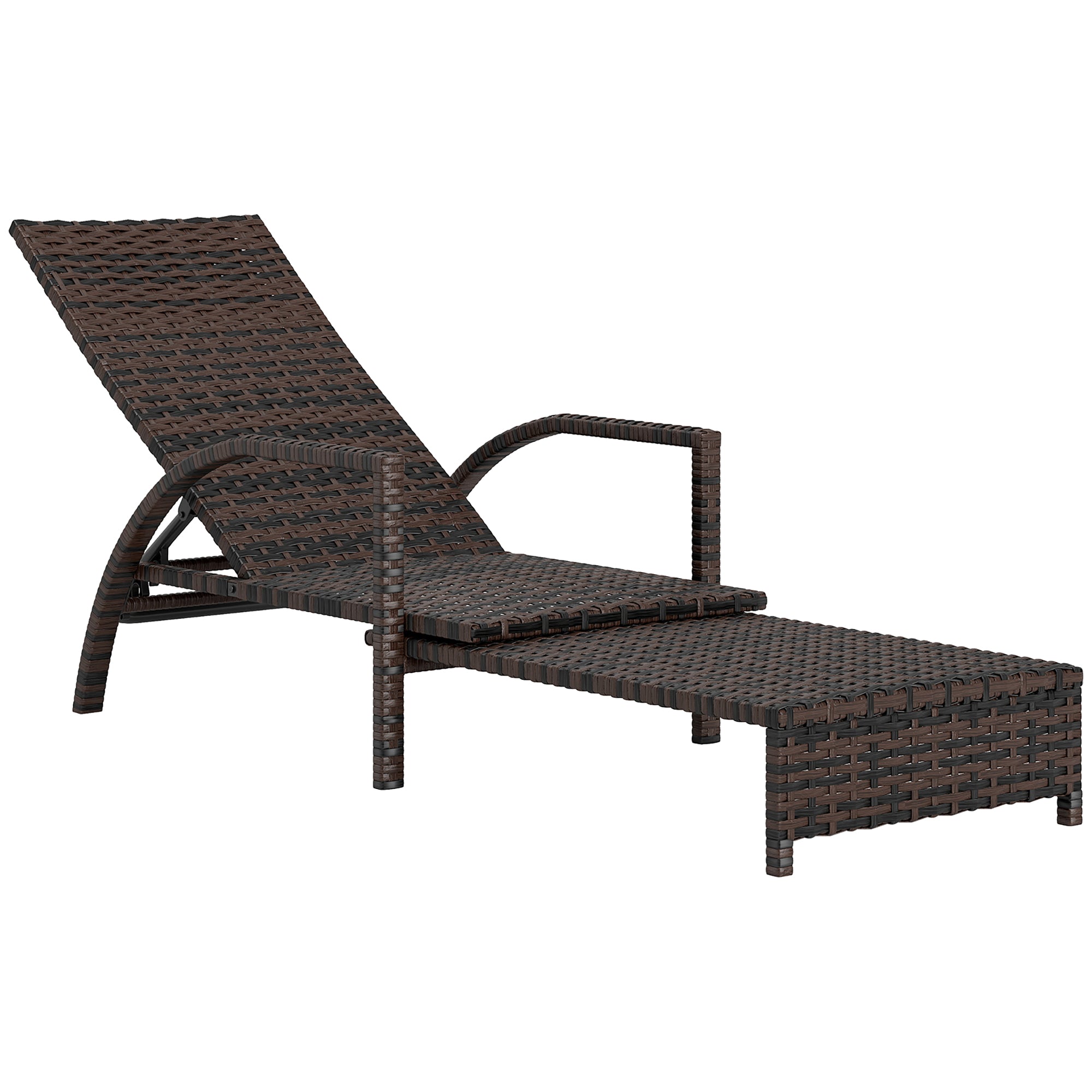 Outsunny PE Rattan Sun Lounger with Adjustable Backrest - Mixed-brown - North Peak Garden Furniture