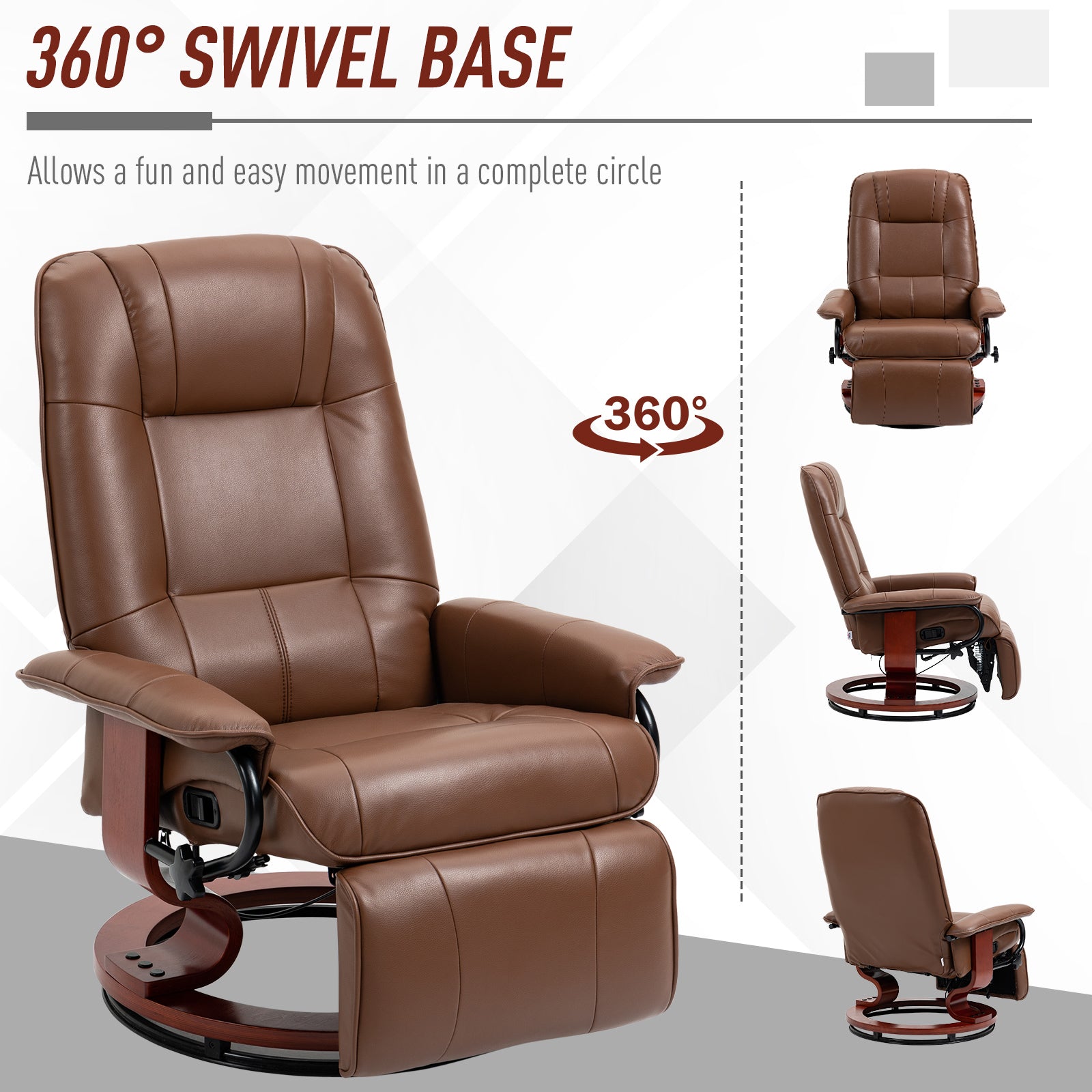HOMCOM Faux Leather Armchair, with 145° Reclining Back and Footrest - Brown - North Peak Garden Furniture