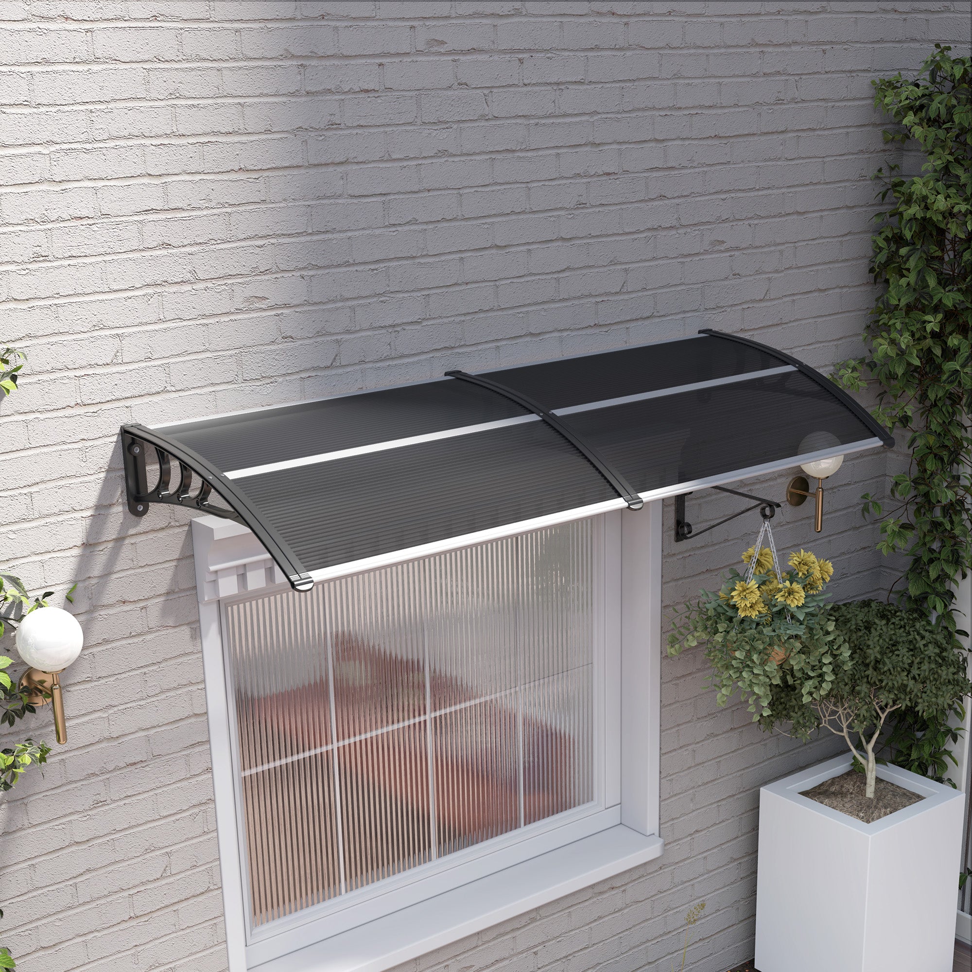 Outsunny Door Canopy Awning Outdoor Window Rain Shelter Cover for Front/Back Door Porch Black 196 x 75cm - North Peak Garden Furniture