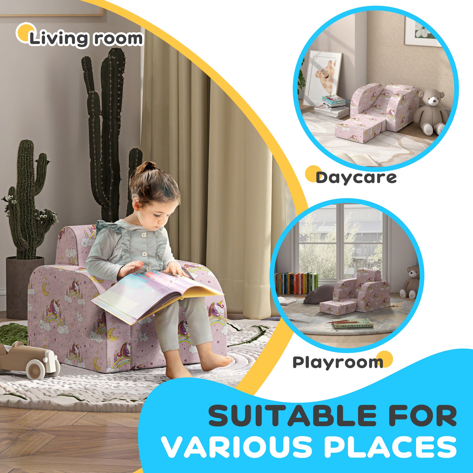 AIYAPLAY Foldable Toddler Chair Soft Snuggle Sponge Filled for Bedroom Playroom, Aged 18 Months to 3 Years - Pink - North Peak Garden Furniture