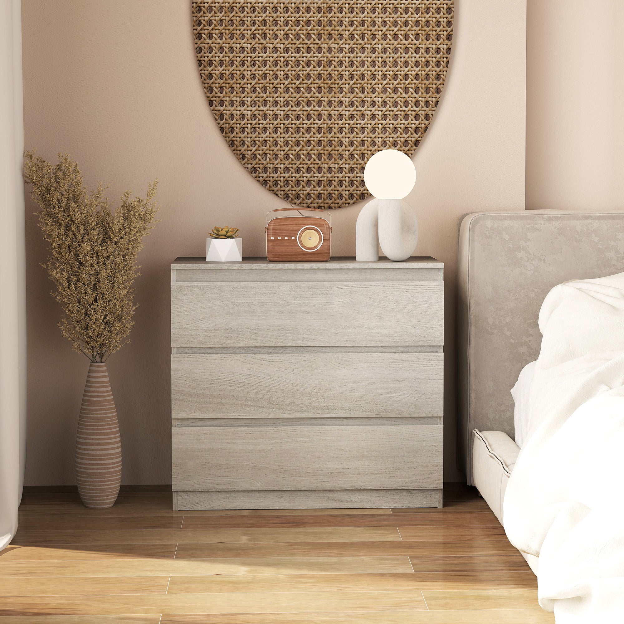 HOMCOM Chest of Three Drawers - Grey Wood Effect - North Peak Garden Furniture