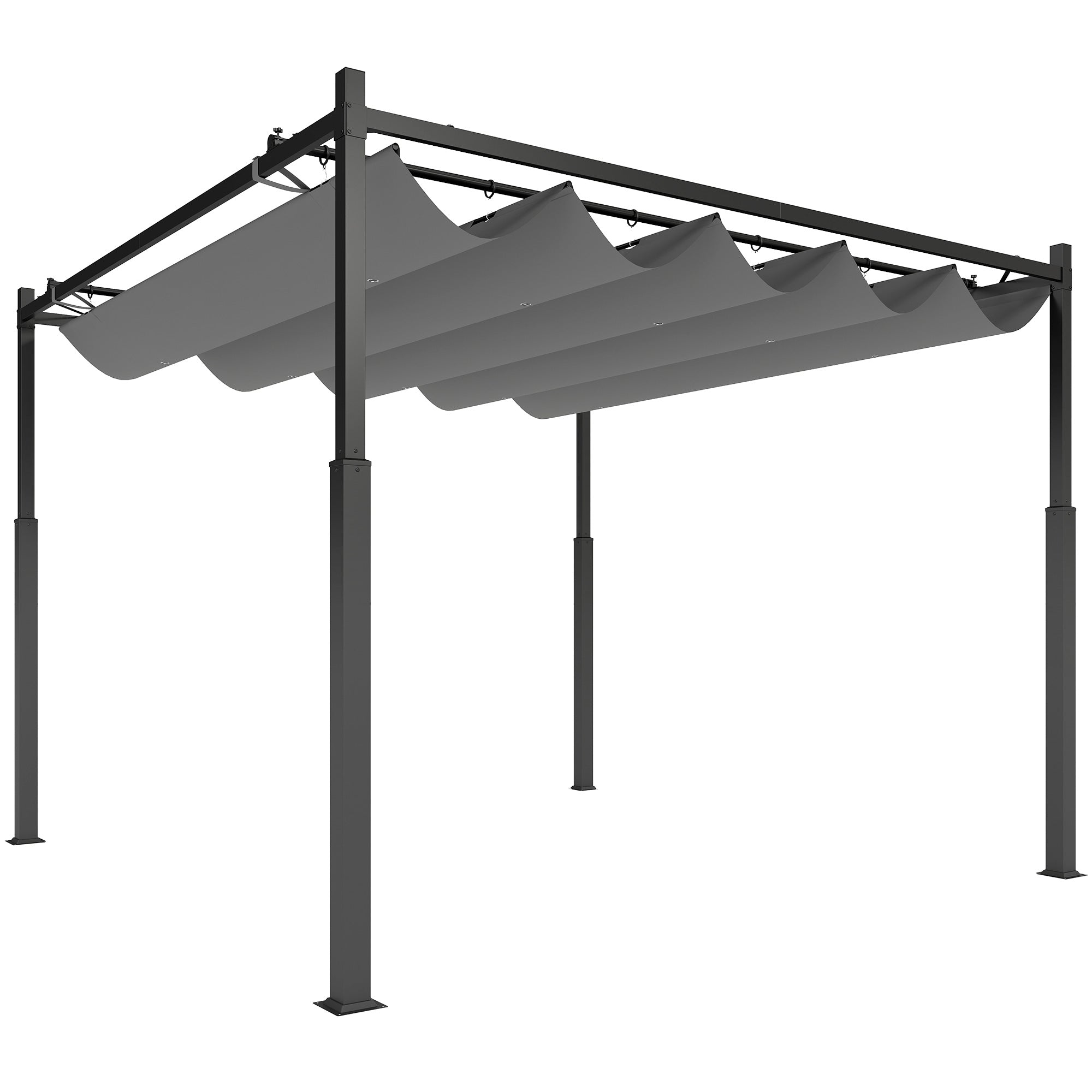 Outsunny 3 x 3(m) Garden Pergola with Retractable Roof and Magnetic Fixture, Outdoor Pergola Kit Sun Shade Canopy, UPF30+, 80mm Metal Column, Grey - North Peak Garden Furniture