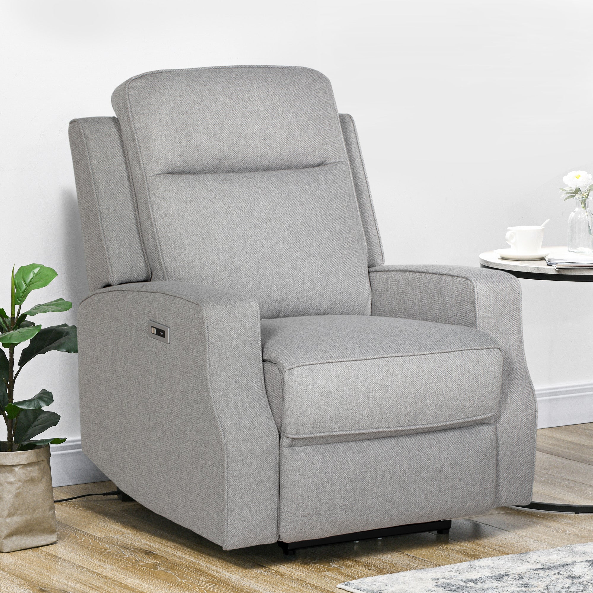 HOMCOM 150° Electric Reclining Chair, with USB port and Footrest - Grey - North Peak Garden Furniture
