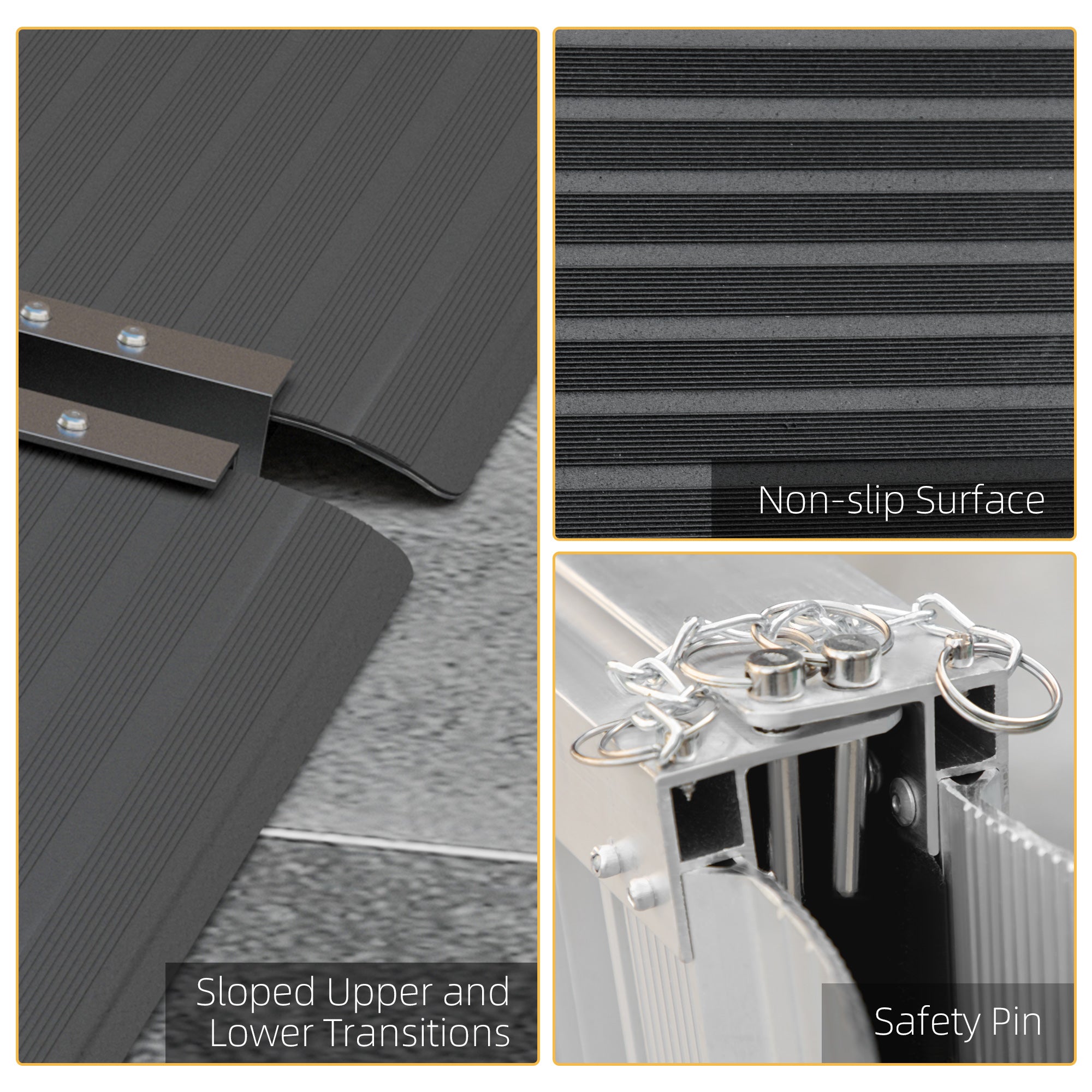 HOMCOM Wheelchair Ramp, 122L x 73Wcm, 272KG Capacity, Folding Aluminium Threshold Ramp with Non-Skid Surface, Transition Plates Above and Below for Home, Steps, Stairs, Curbs, Doorways - North Peak Garden Furniture