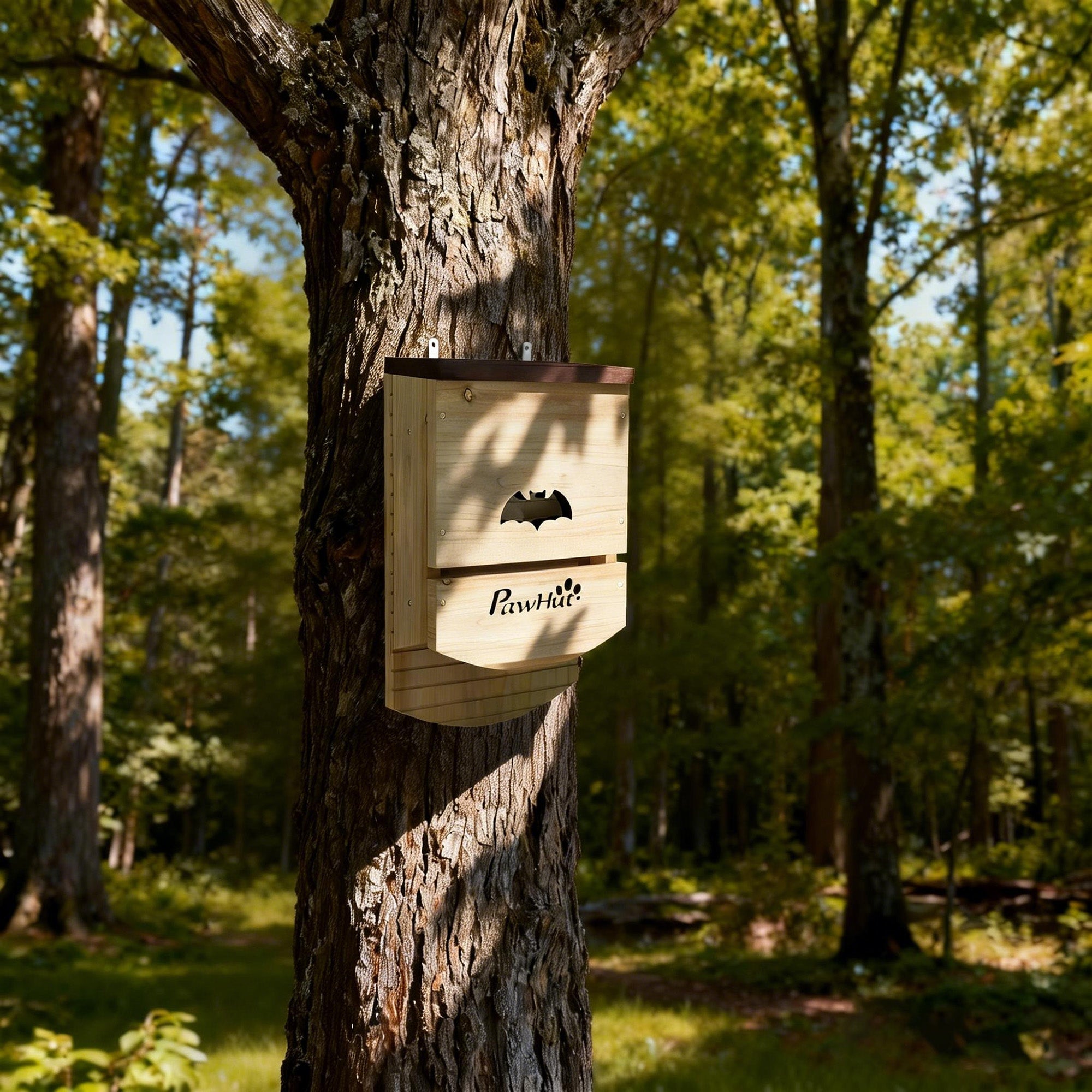 PawHut Bat Boxes, Pack of 3 Wooden Bat Houses for Outdoor, Garden, Farm, Easy to Hang, 23 x 9.5 x 36.5 cm, Natural