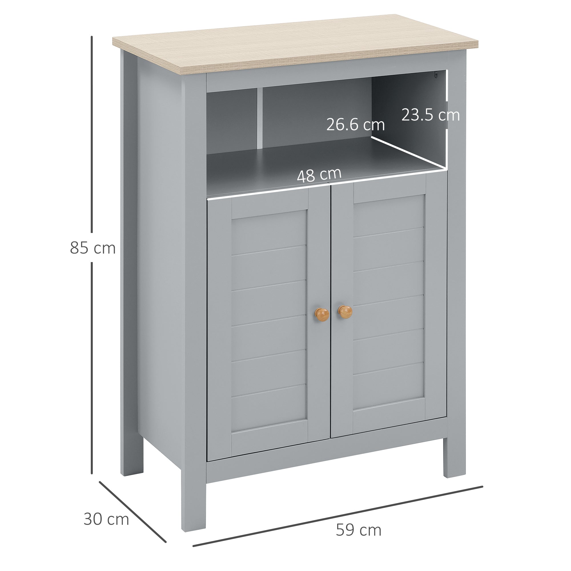 kleankin Bathroom Floor Cabinet, Free Standing Cupboard with Double Doors and Adjustable Shelf for Kitchen, Hallway, Living Room, Grey - North Peak Garden Furniture