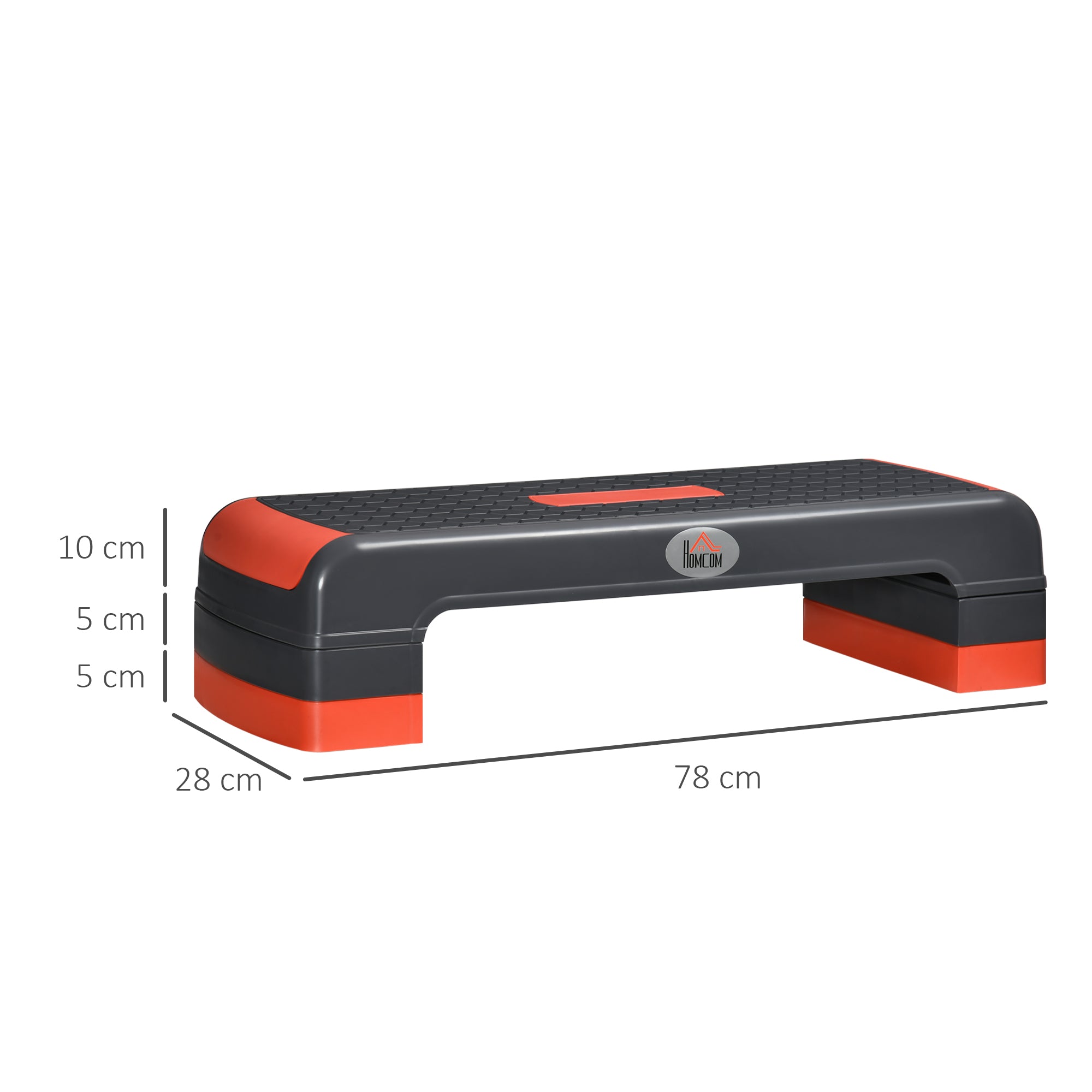 HOMCOM Aerobic Step, 10cm, 15cm & 20cm Height Adjustable Exercise Stepper for Exercise Workout, Nonslip Step Board Great for Home & Office, Grey and Red - North Peak Garden Furniture
