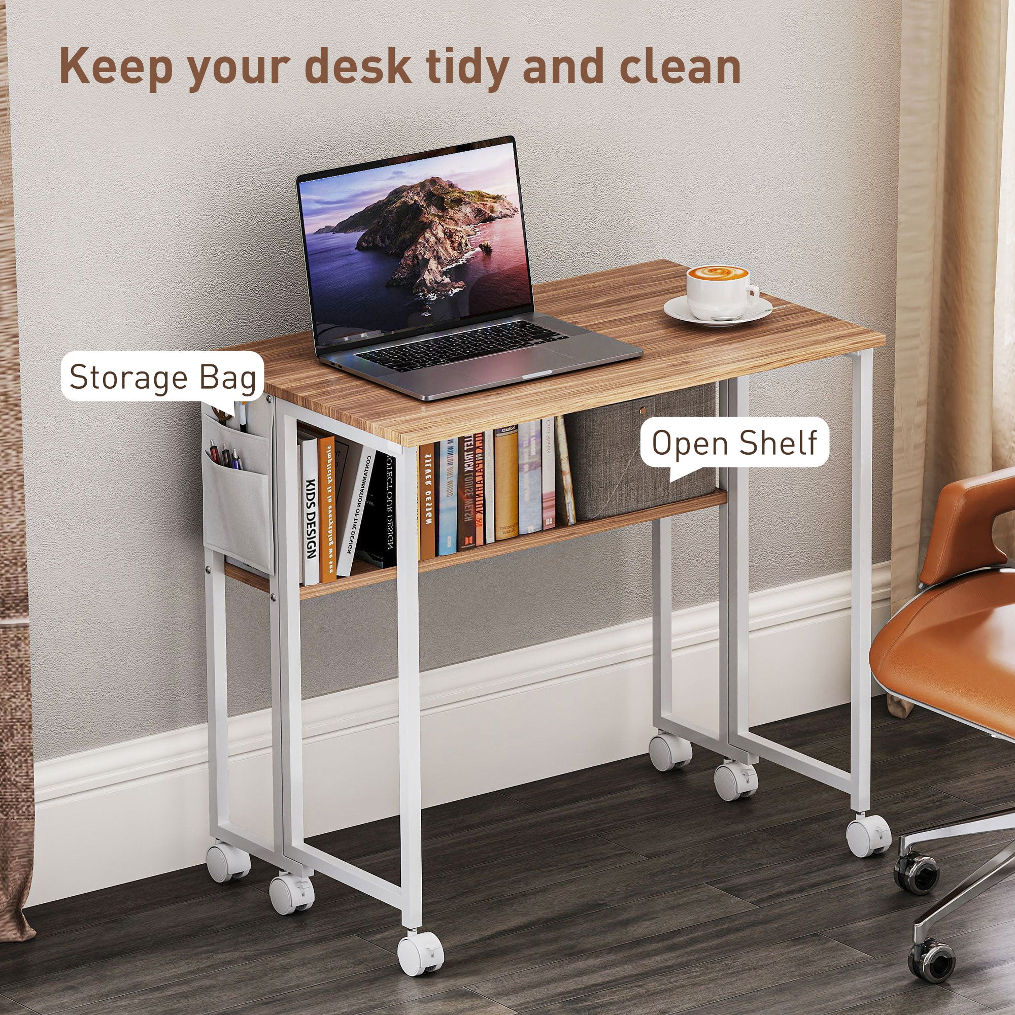 HOMCOM 80 cm Drop Leaf Writing Work Desk - Natural Wood Finish - North Peak Garden Furniture