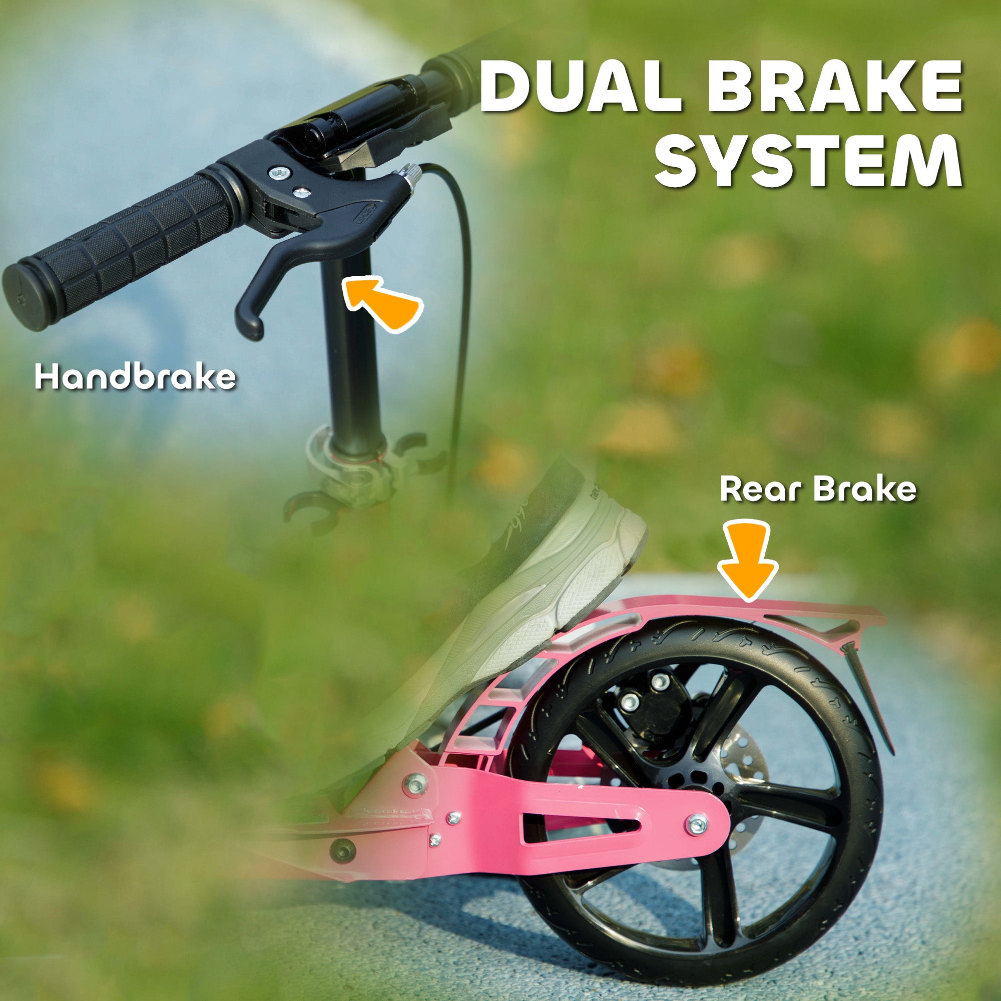 AIYAPLAY Kids Scooter with Four-Level Adjustable Handlebar, Dual Brake System, 200mm Wheels, ABEC-7 Bearings, Pink - North Peak Garden Furniture