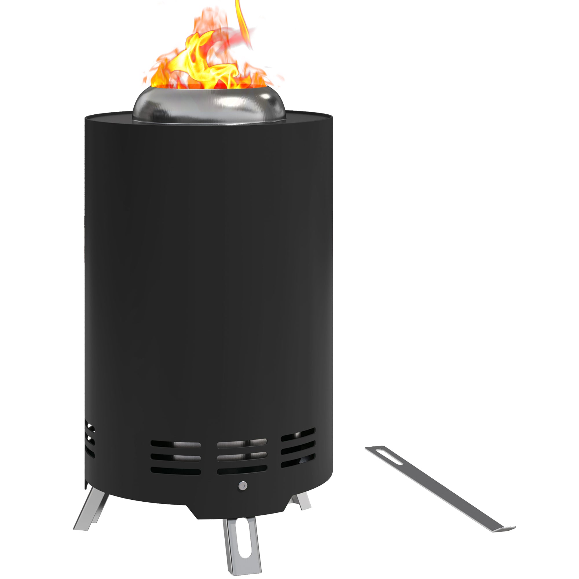 Outsunny Smokeless Fire Pit, 16 x 16 cm Stainless Steel Portable Wood Burning Firepit with Poker, Wood or Pellet Fuelled Tabletop Fire Pit for Garden Camping Bonfire Party, Black - North Peak Garden Furniture