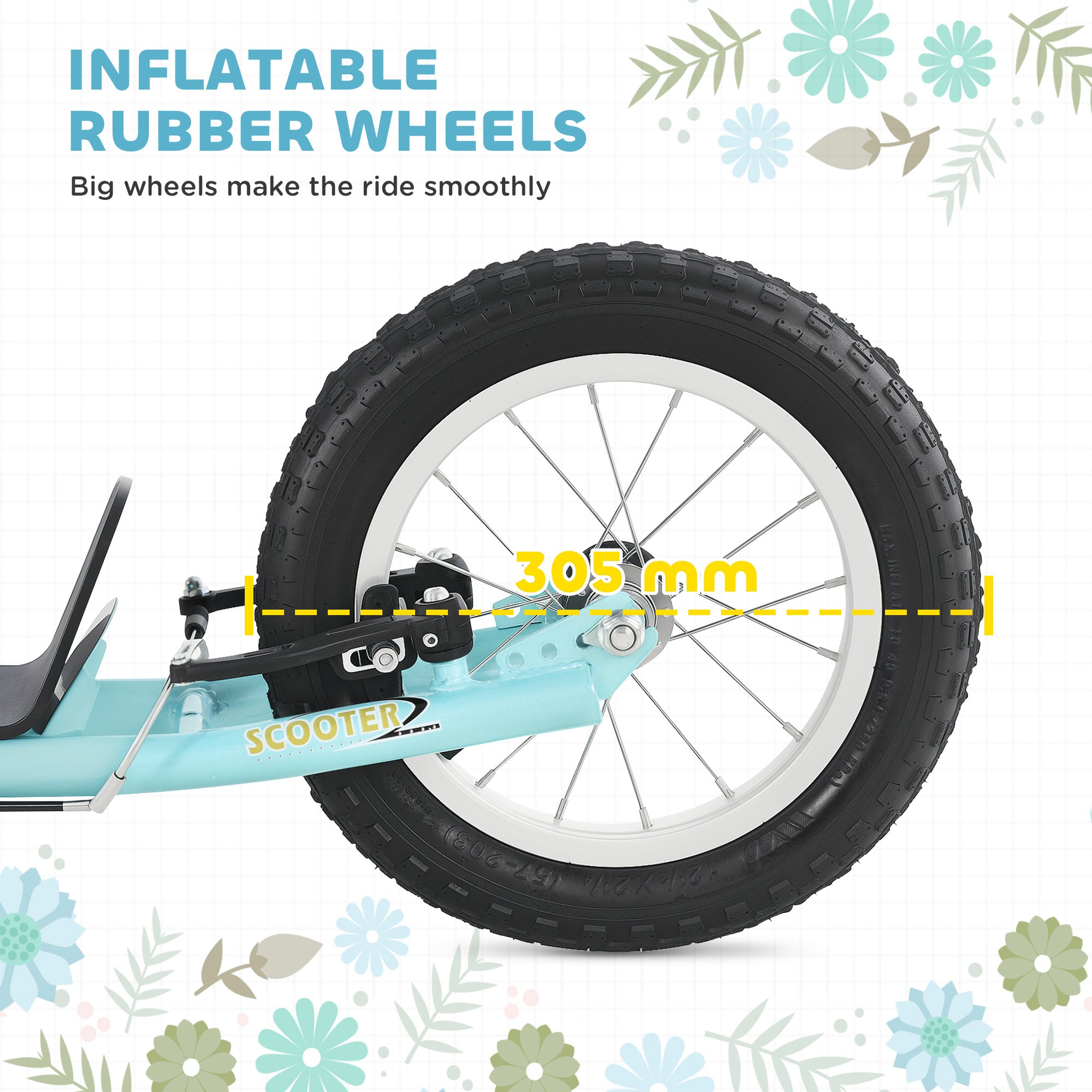 HOMCOM Teen Kids Stunt Scooter w/ Adjustable Handlebar, 12 Inch Rubber Tyres, Dual Brakes, Blue - North Peak Garden Furniture