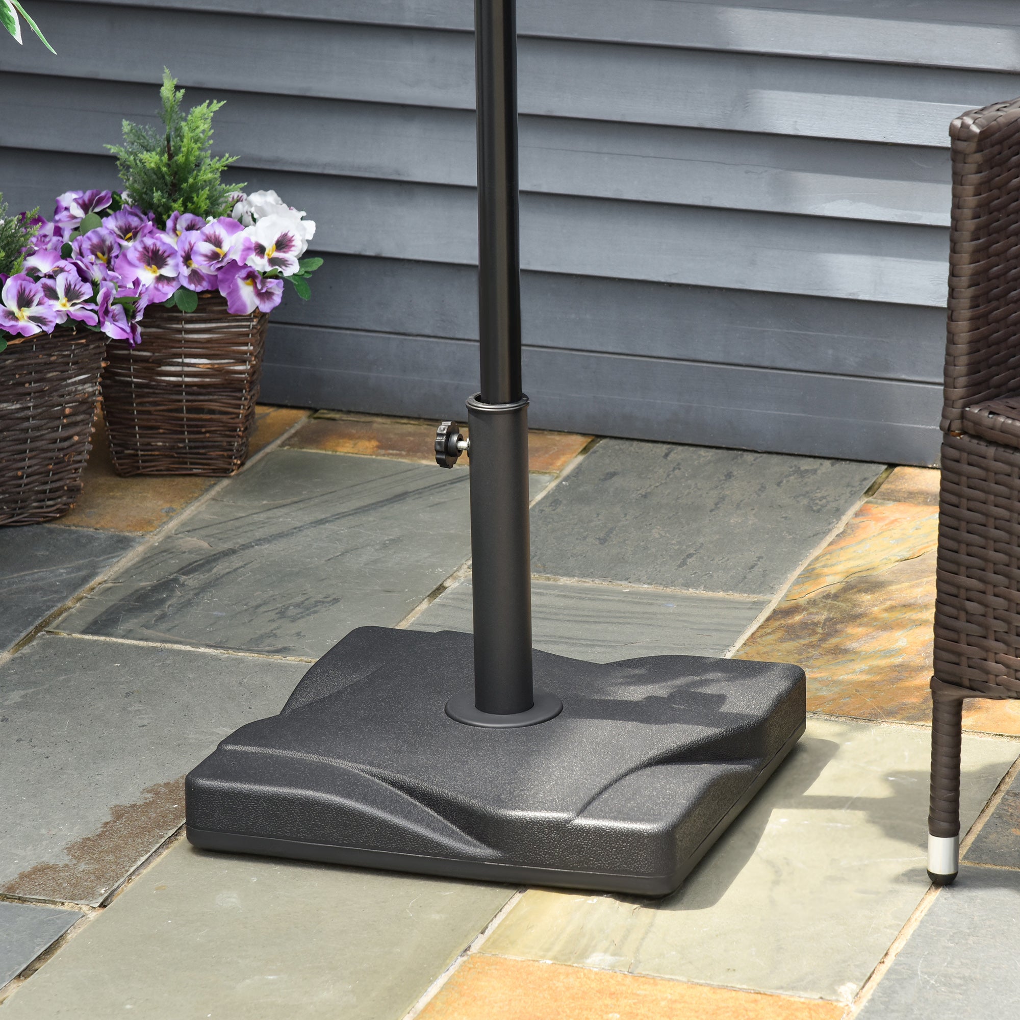 Outsunny Cement Parasol Base: Durable Umbrella Weight Stand, Sleek Black Design