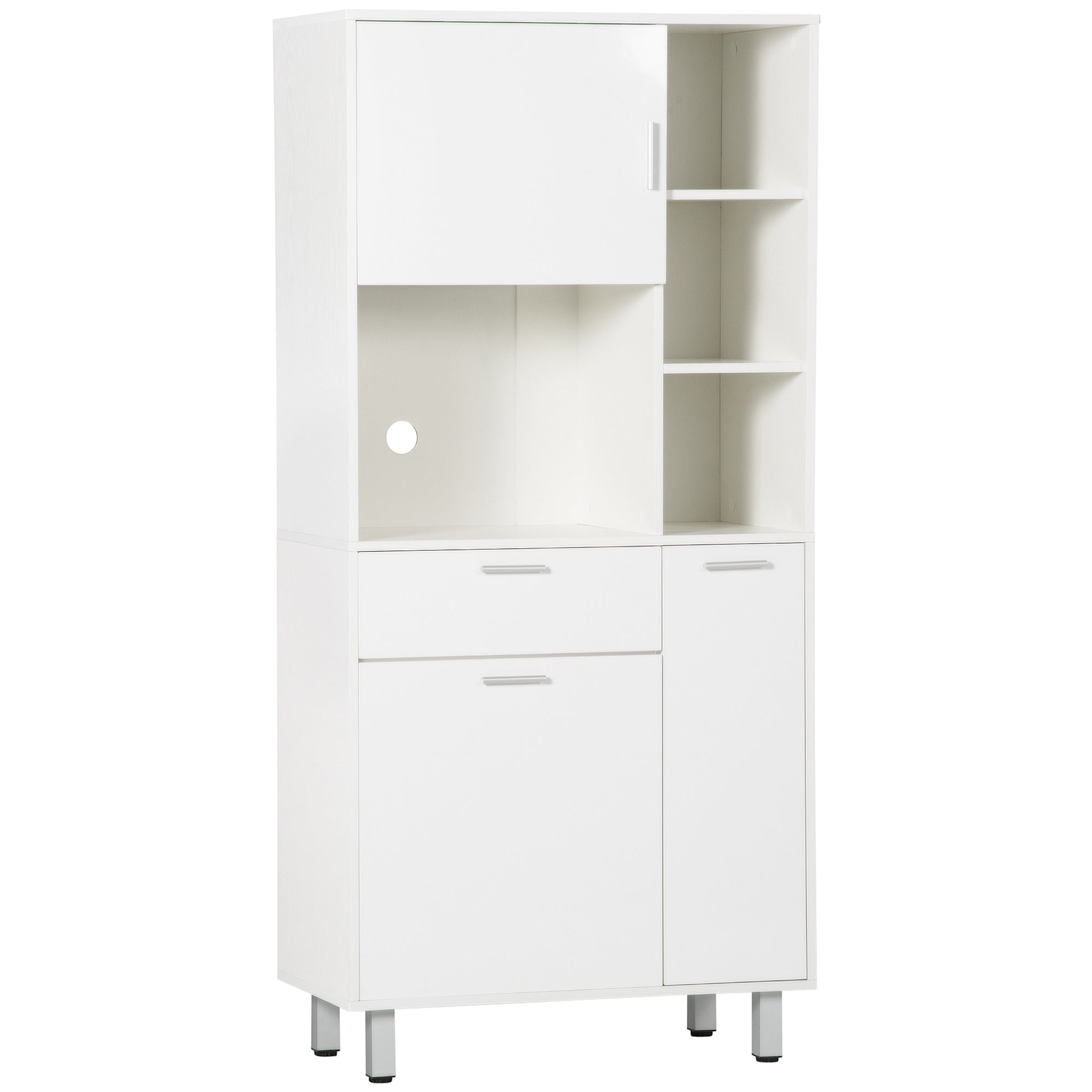 HOMCOM Kitchen Cupboard, Modern Kitchen Storage Cabinet with Shelves and Drawer, Free Standing Kitchen Units, 166 cm, White - North Peak Garden Furniture