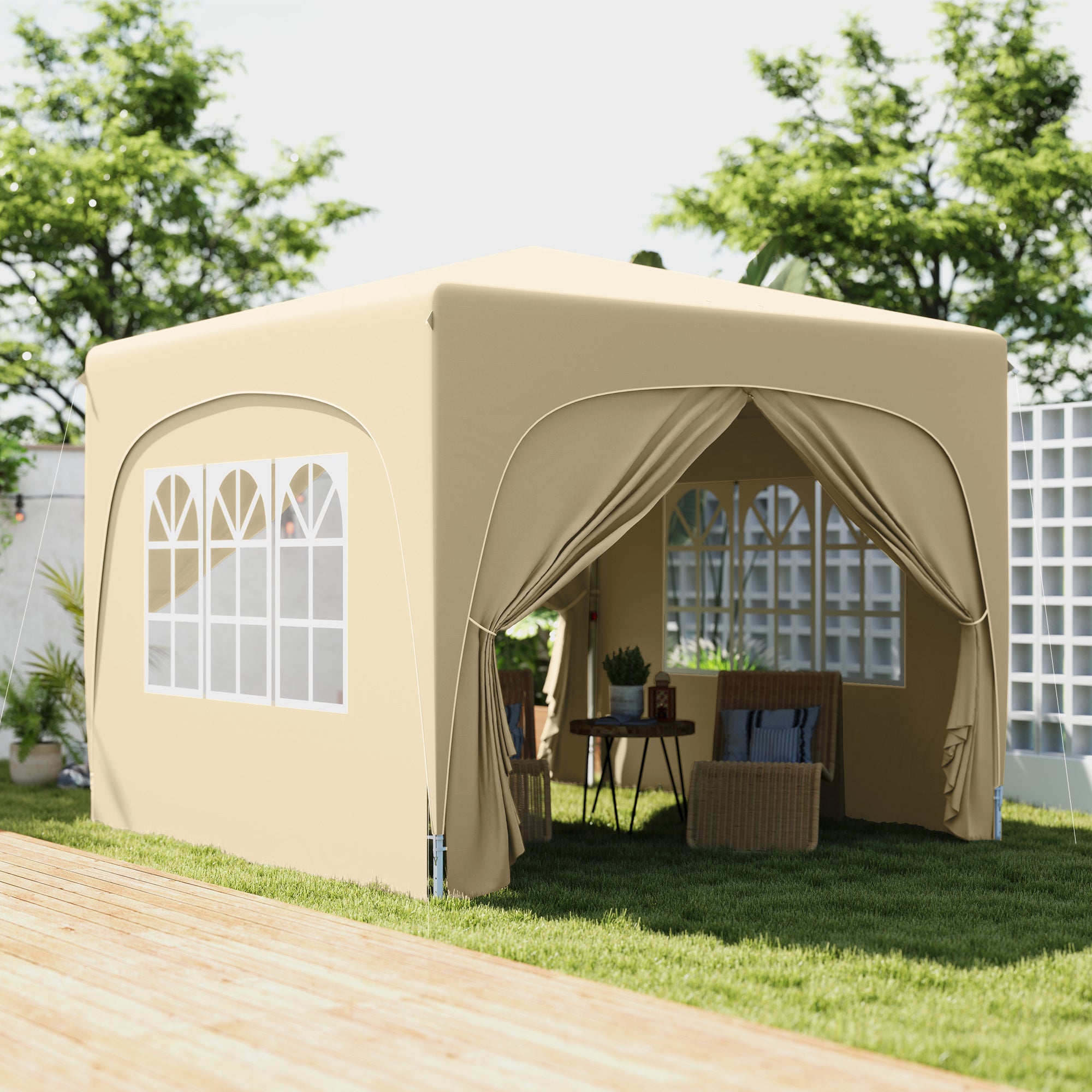 Outsunny 3 x 3m Pop-Up Gazebo Shelter, with Accessories - Sand - North Peak Garden Furniture