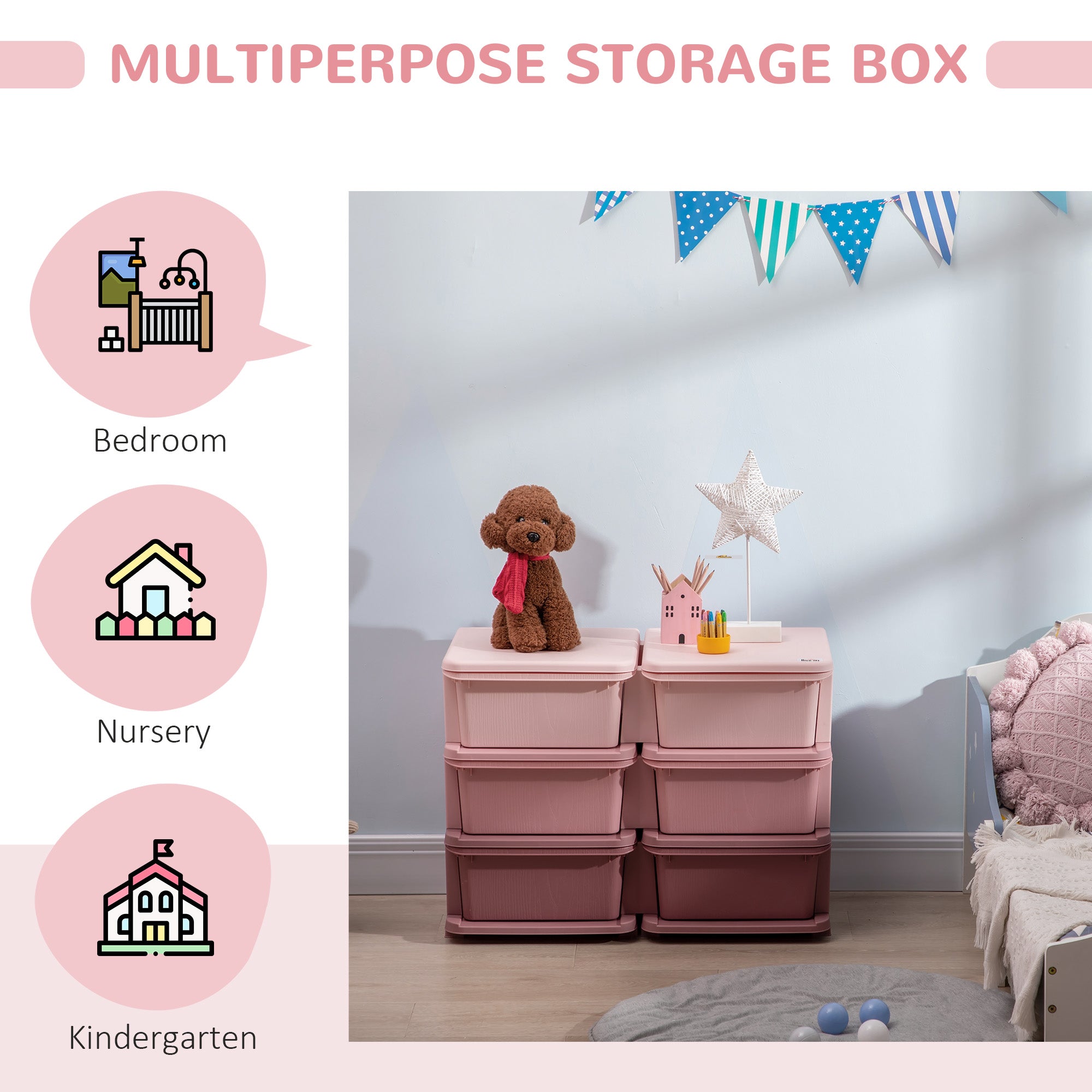 HOMCOM Kids Storage Unit, with Six Drawers - Pink