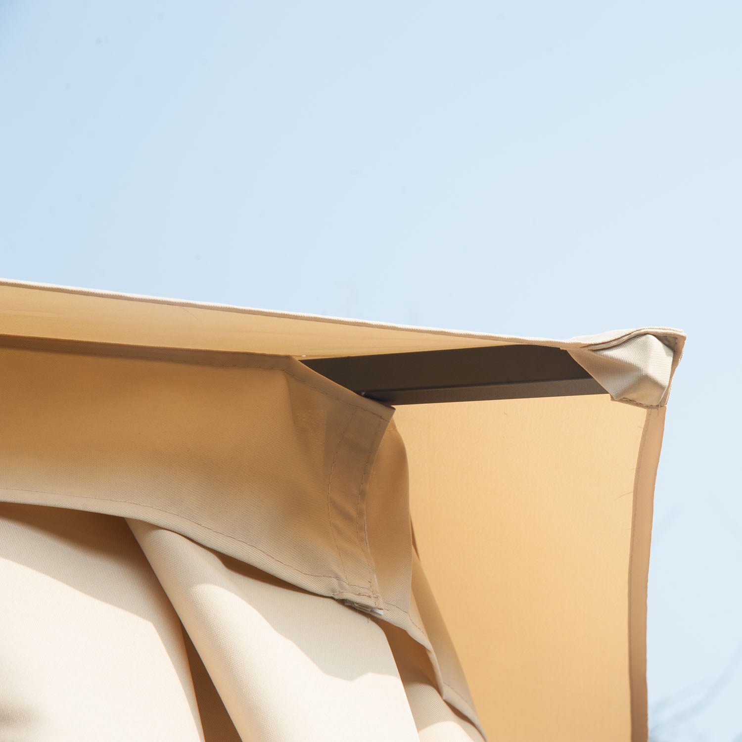 Outsunny 3 x 3(m) Hexagon Gazebo Patio Canopy Party Tent Outdoor Garden Shelter w/ 2 Tier Roof & Side Panel - Beige - North Peak Garden Furniture