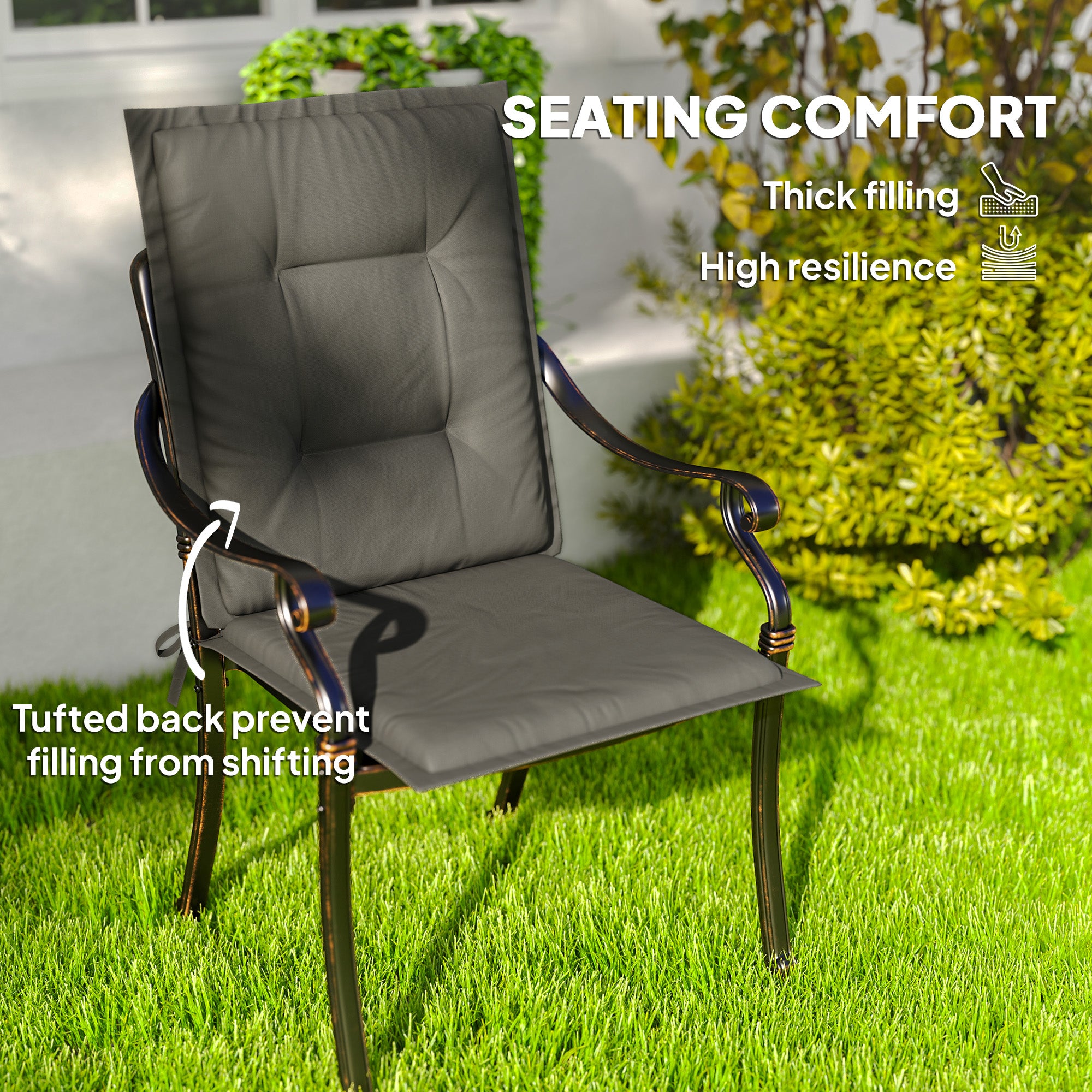 Outsunny Set of Four Padded Garden Seat Cushions - Light Grey - North Peak Garden Furniture
