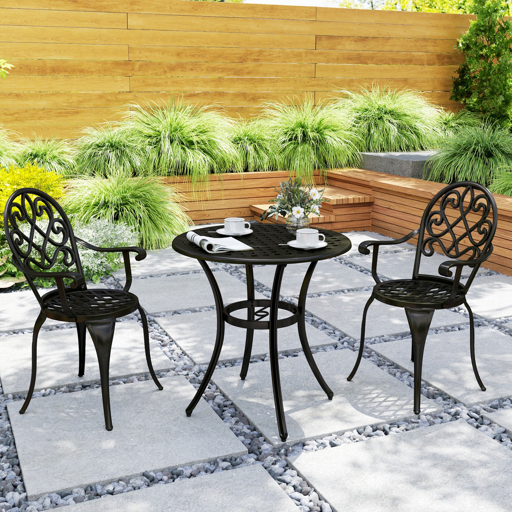 Outsunny Three-Piece Elegant Aluminium Garden Set - Black - North Peak Garden Furniture