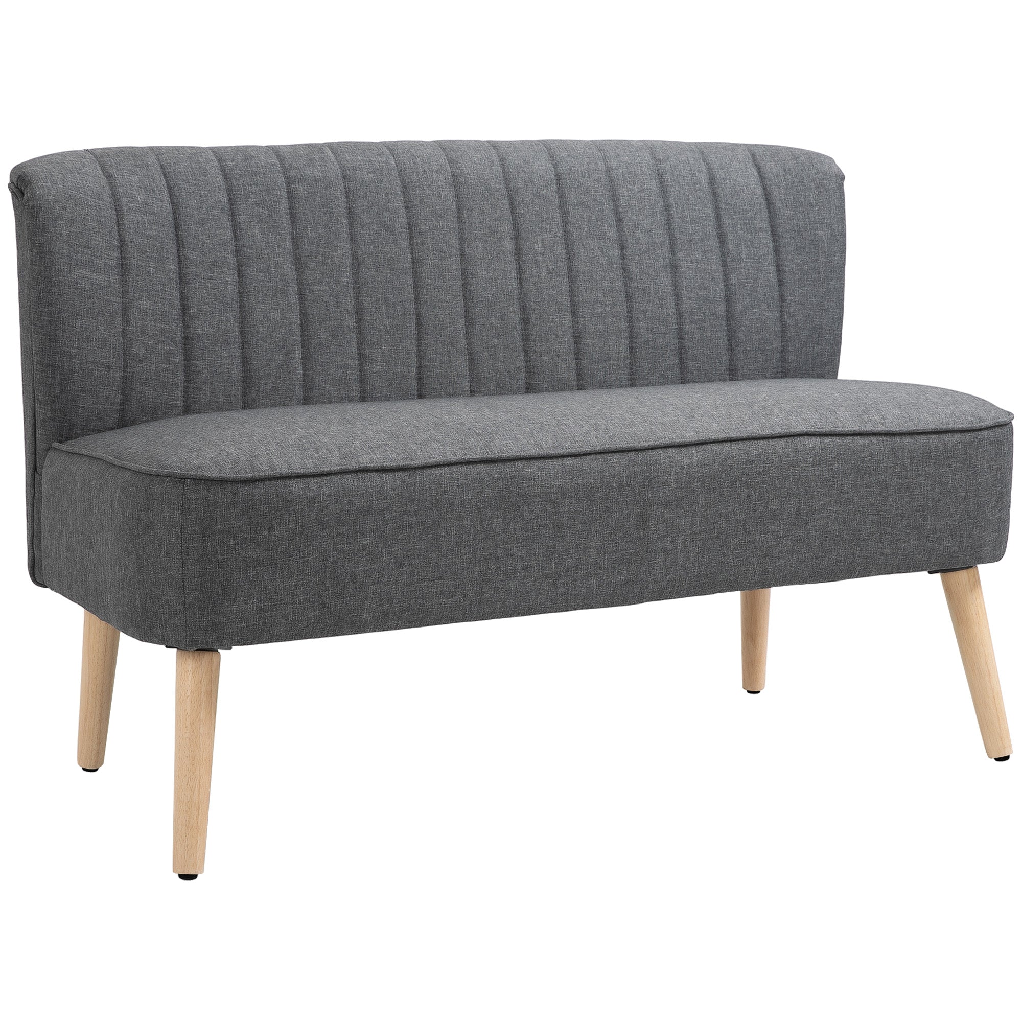 HOMCOM Modern Double Seat Sofa Loveseat Couch 2 Seater Compact Sofa Padded Linen Wood Leg Grey - North Peak Garden Furniture