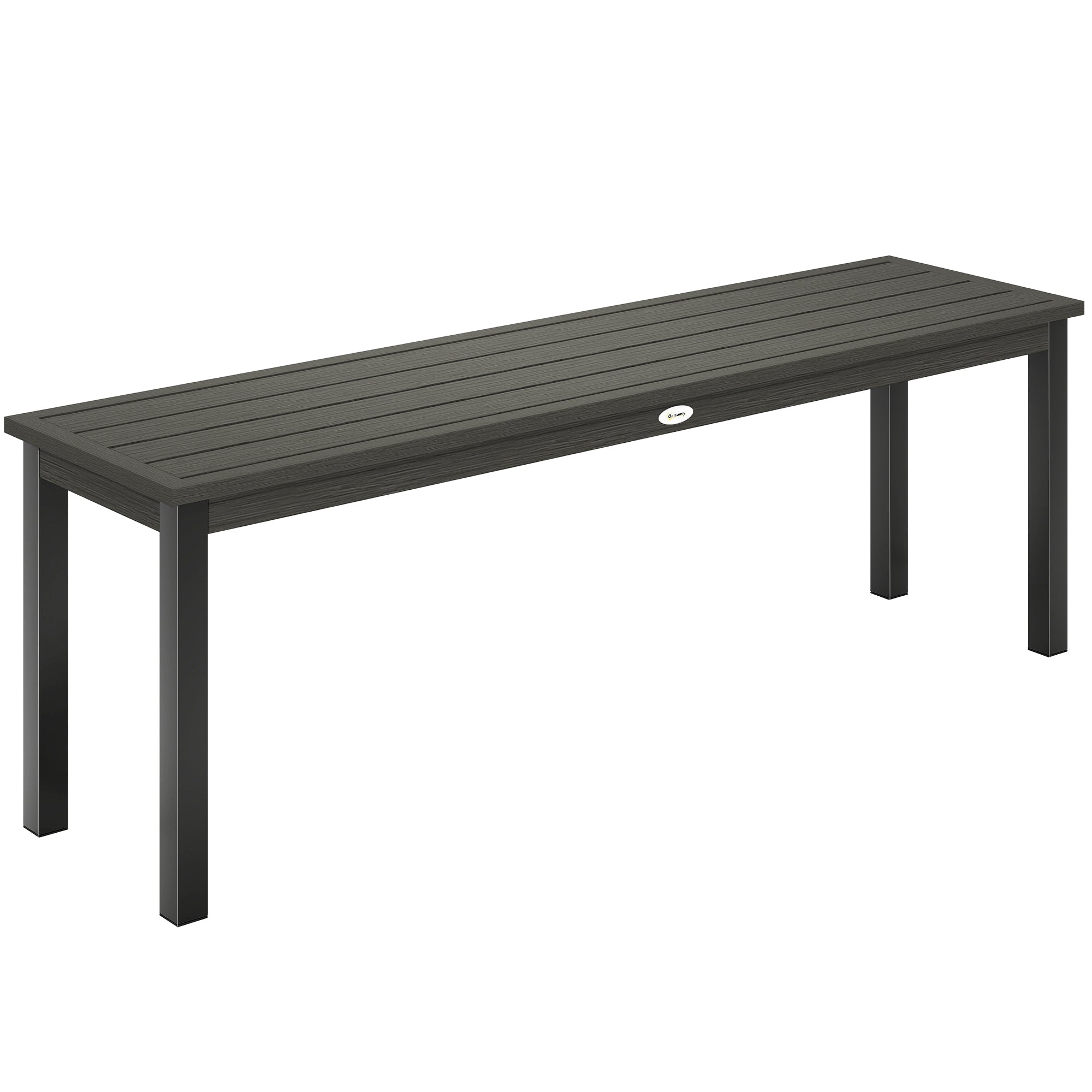 Outsunny 2 Seater Garden Bench, Outdoor Bench Loveseat with Wood-Effect Slatted Seat and Steel Frame for Patio, Park, Grey