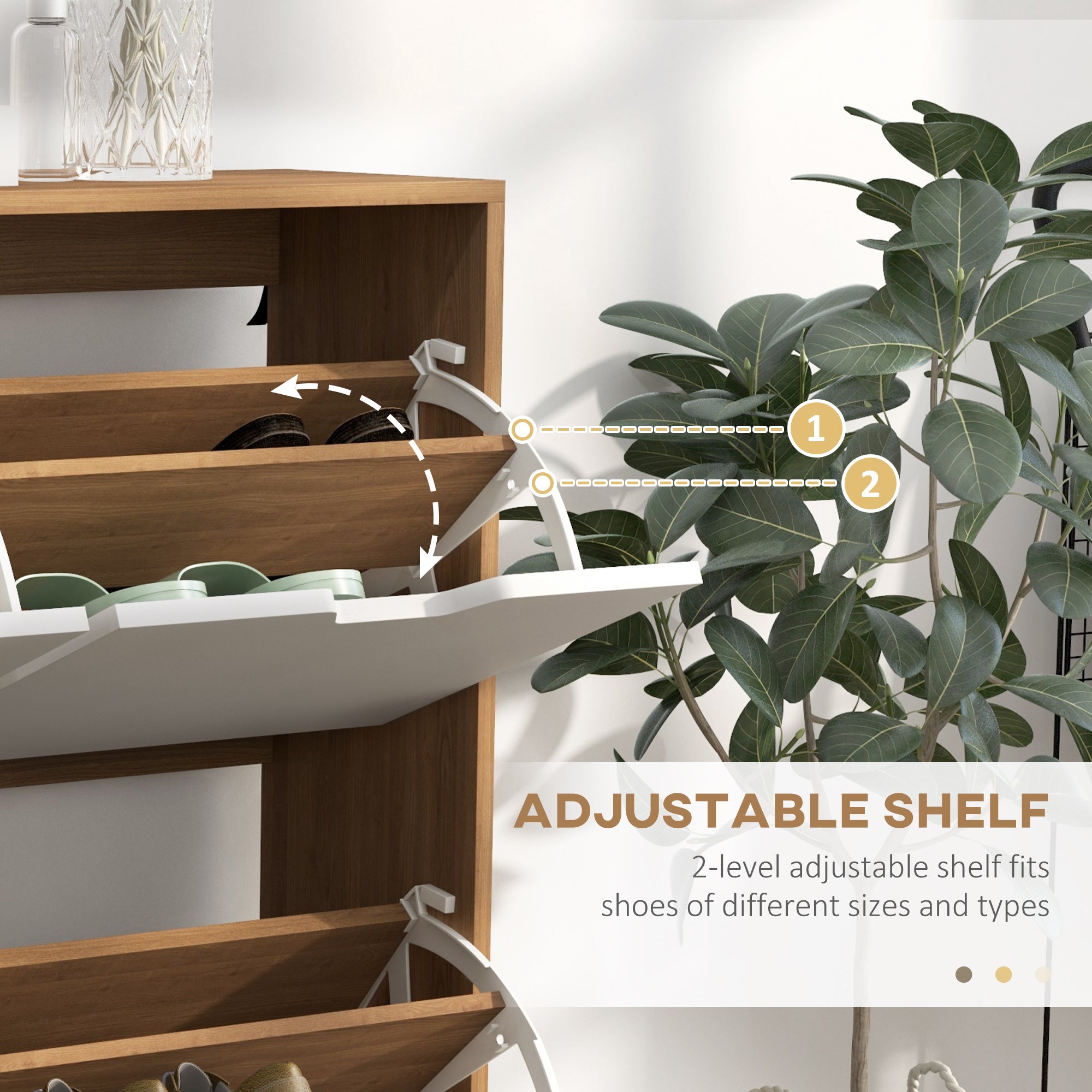 HOMCOM Shoe Storage Cabinet, 4 Flip Drawers, Shoe Organizer for 16 Pairs of Shoes, Natural - North Peak Garden Furniture