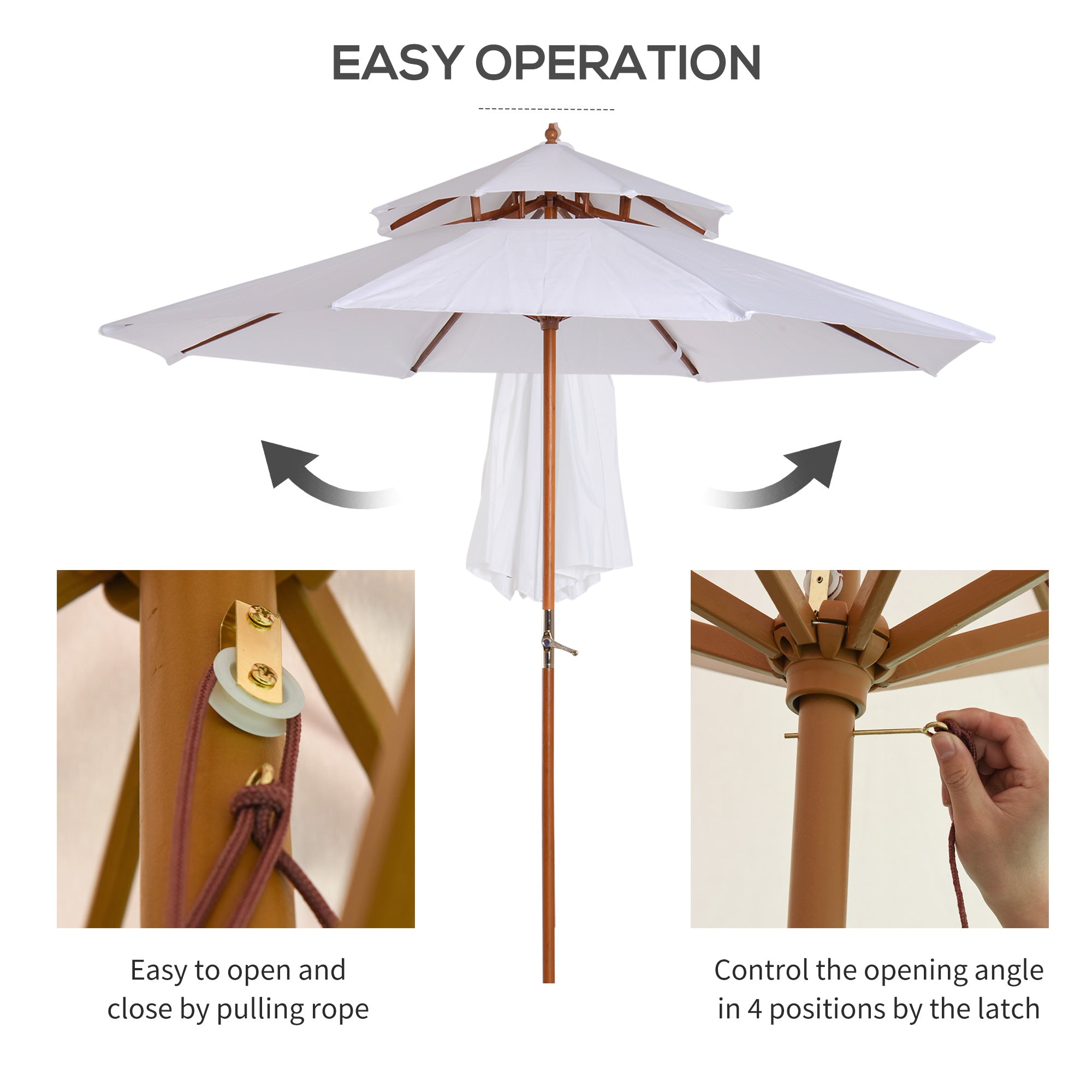 Outsunny 2.7m Elegant Wooden Frame Parasol Umbrella - Cream White - North Peak Garden Furniture