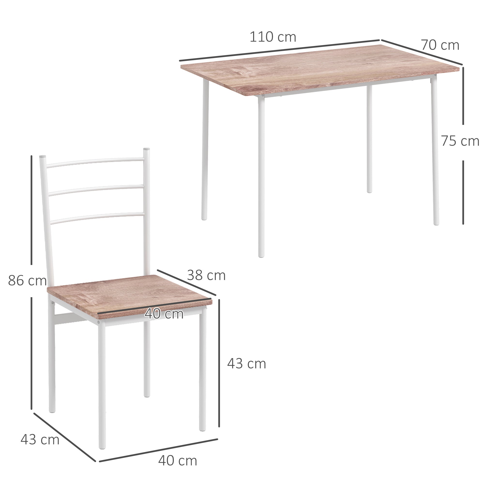 HOMCOM Five-Piece Compact Dining Table and Chairs Set - Brown/White