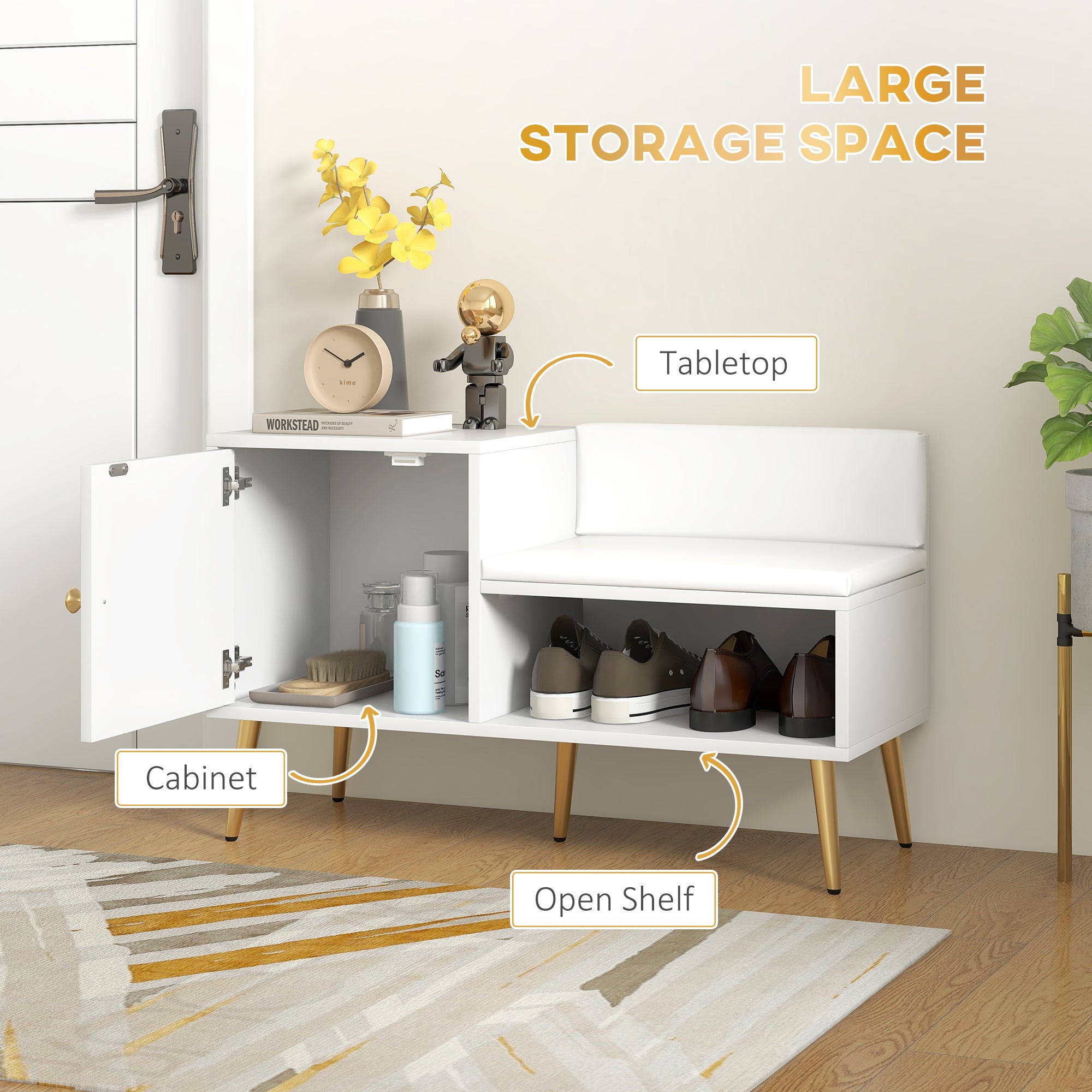 HOMCOM Shoe Storage Unit, with Padded Seat - White - North Peak Garden Furniture