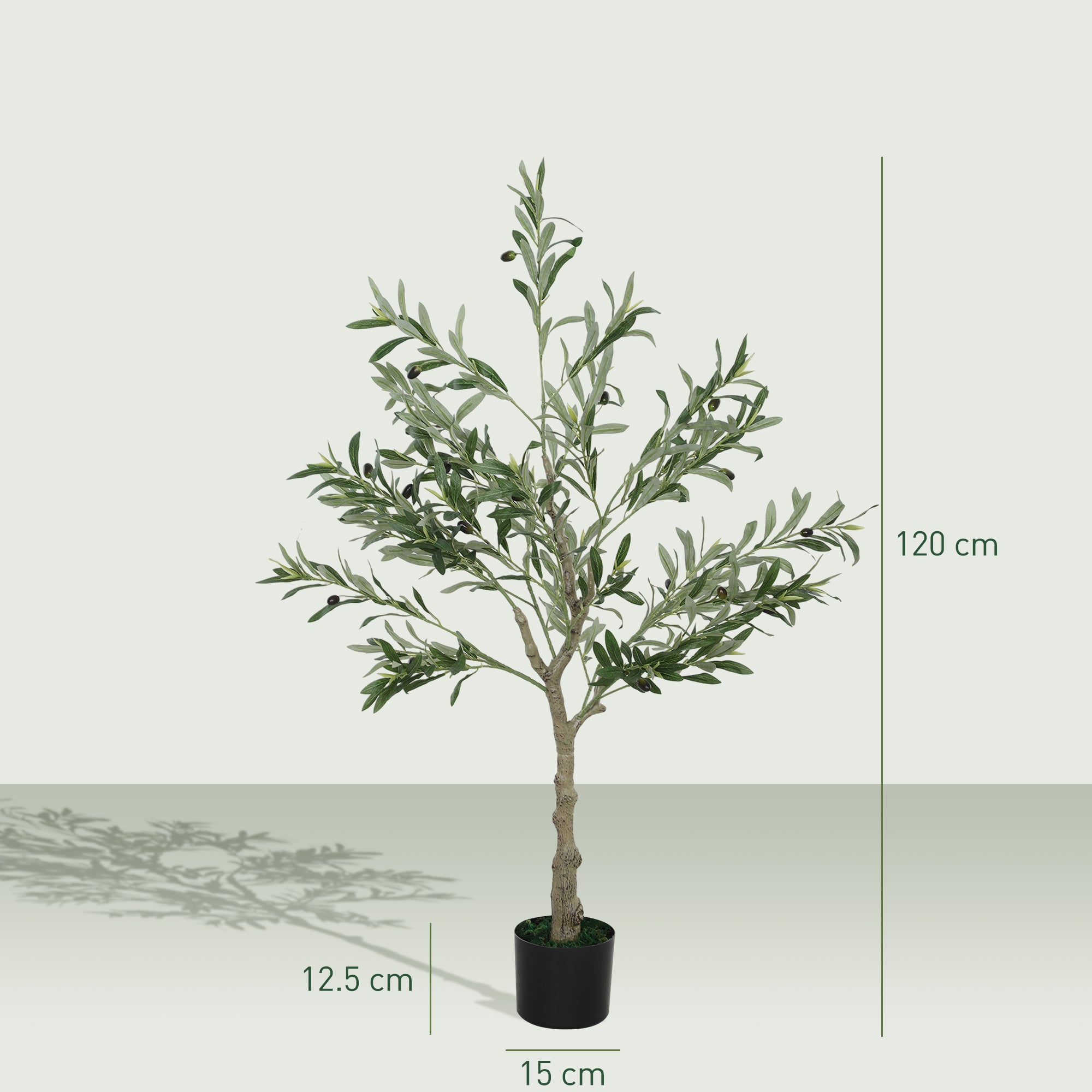 HOMCOM Set of 2 4ft/ 120cm Decorative Artificial Plant, Silk Olive Tree with 450 Leaves and 20 Olive Fruits in Pot, Fake Plant for Home, Office, Living Room, Indoor Decor