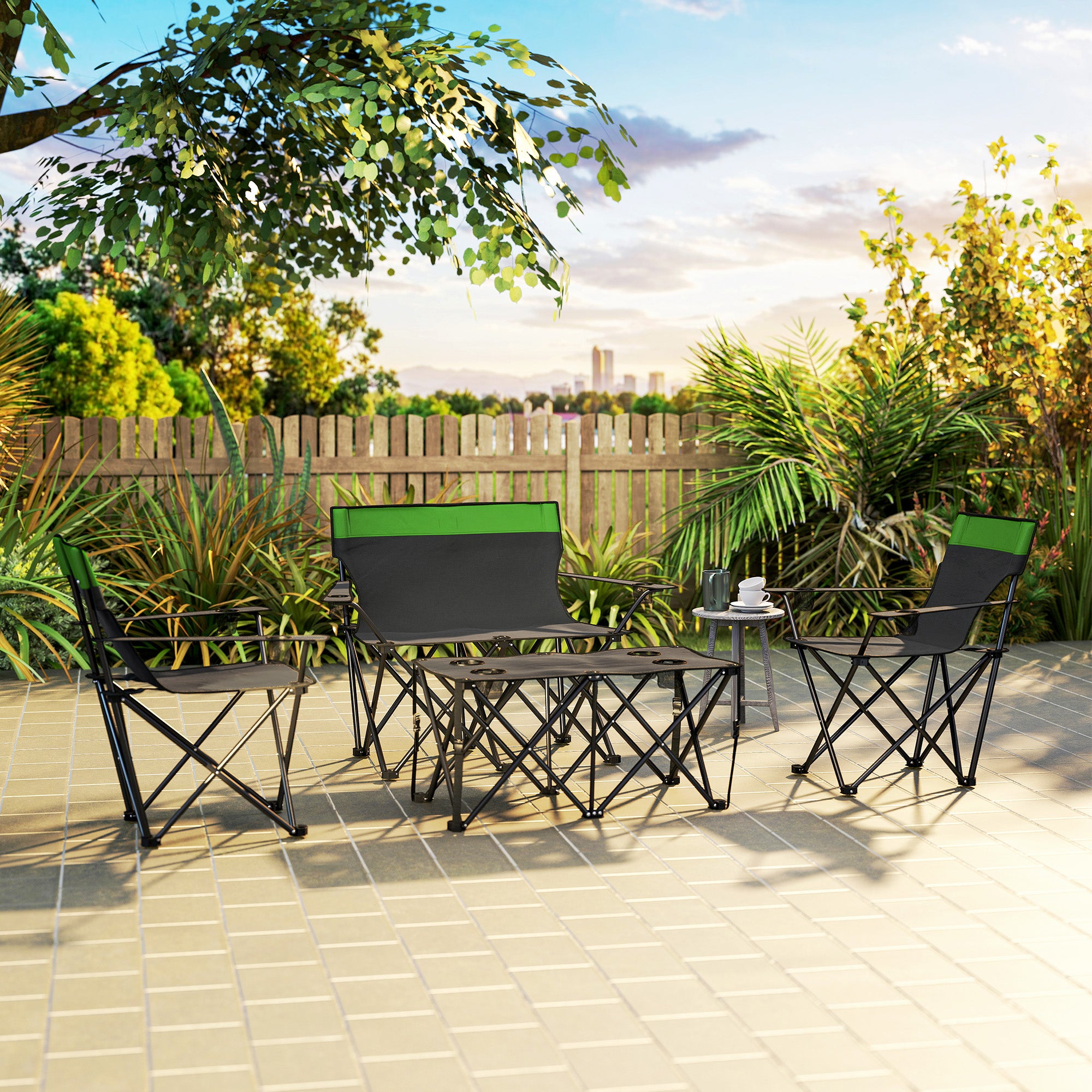 Outsunny Four-Piece Portable Picnic Table Set - Green - North Peak Garden Furniture