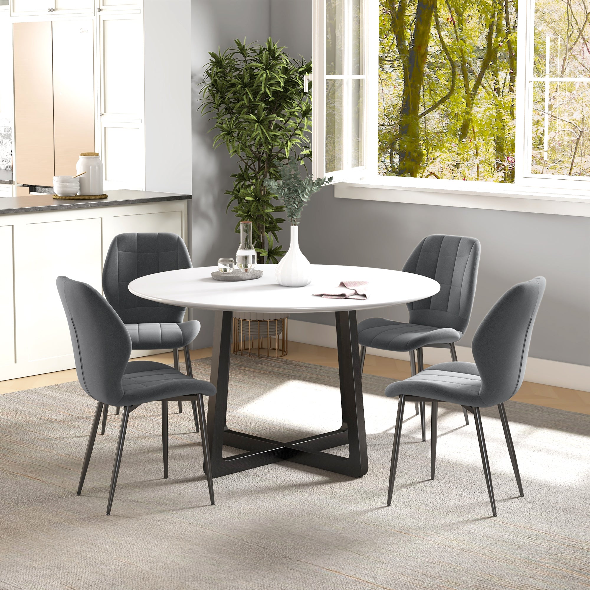 HOMCOM Set of Four Flannel Relaxed Tub Dining Chairs - Dark Grey - North Peak Garden Furniture