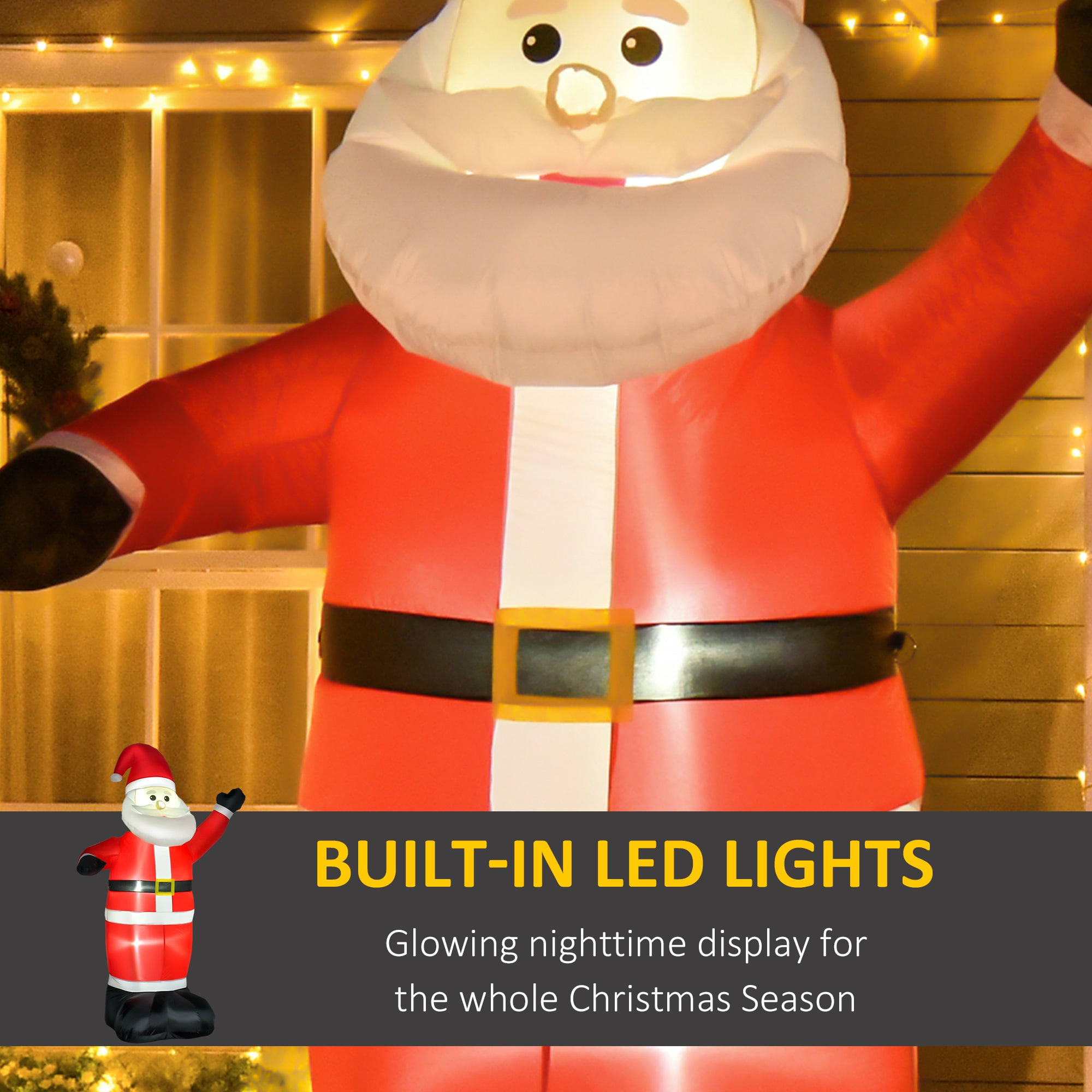 HOMCOM 8ft Inflatable Christmas Santa Claus Xmas Decoration with LED Holiday Air Blown Yard Outdoor Décor - North Peak Garden Furniture