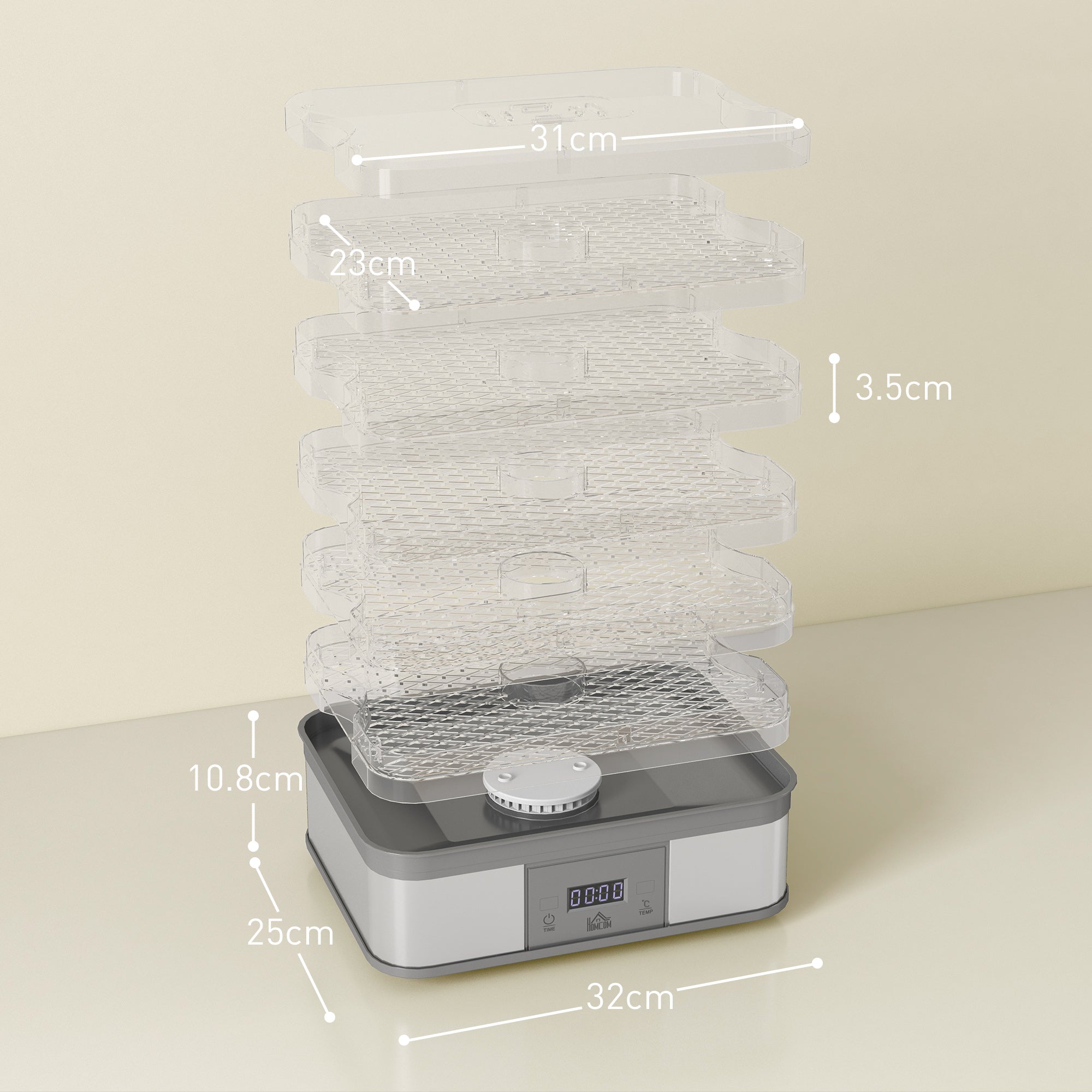 HOMCOM 5 Tier Food Dehydrator, 245W Stainless Steel Food Dryer Machine with Adjustable Temperature, Timer and LCD Display for Drying Fruit, Meat, Vegetable, Jerky and Pet Treat, Grey - North Peak Garden Furniture