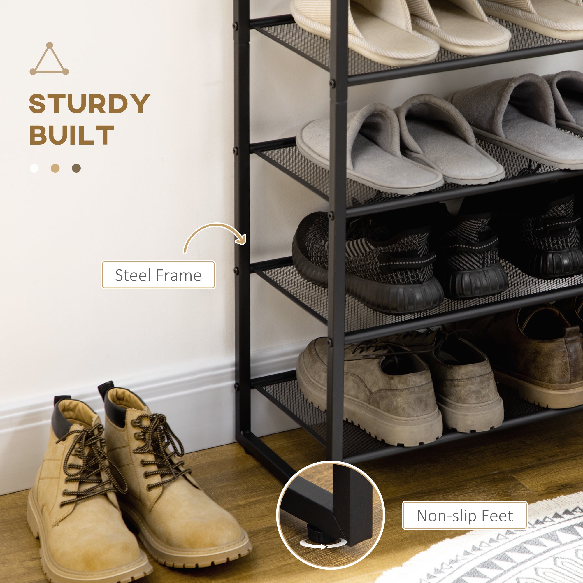 HOMCOM 8-Tier Shoe Rack, Shoe Storage Organizer with Mesh Shelves, Free Standing Shoe Shelf Stand for 21-24 Pairs of Shoes for Entryway, Hallway, Closet, Grey - North Peak Garden Furniture