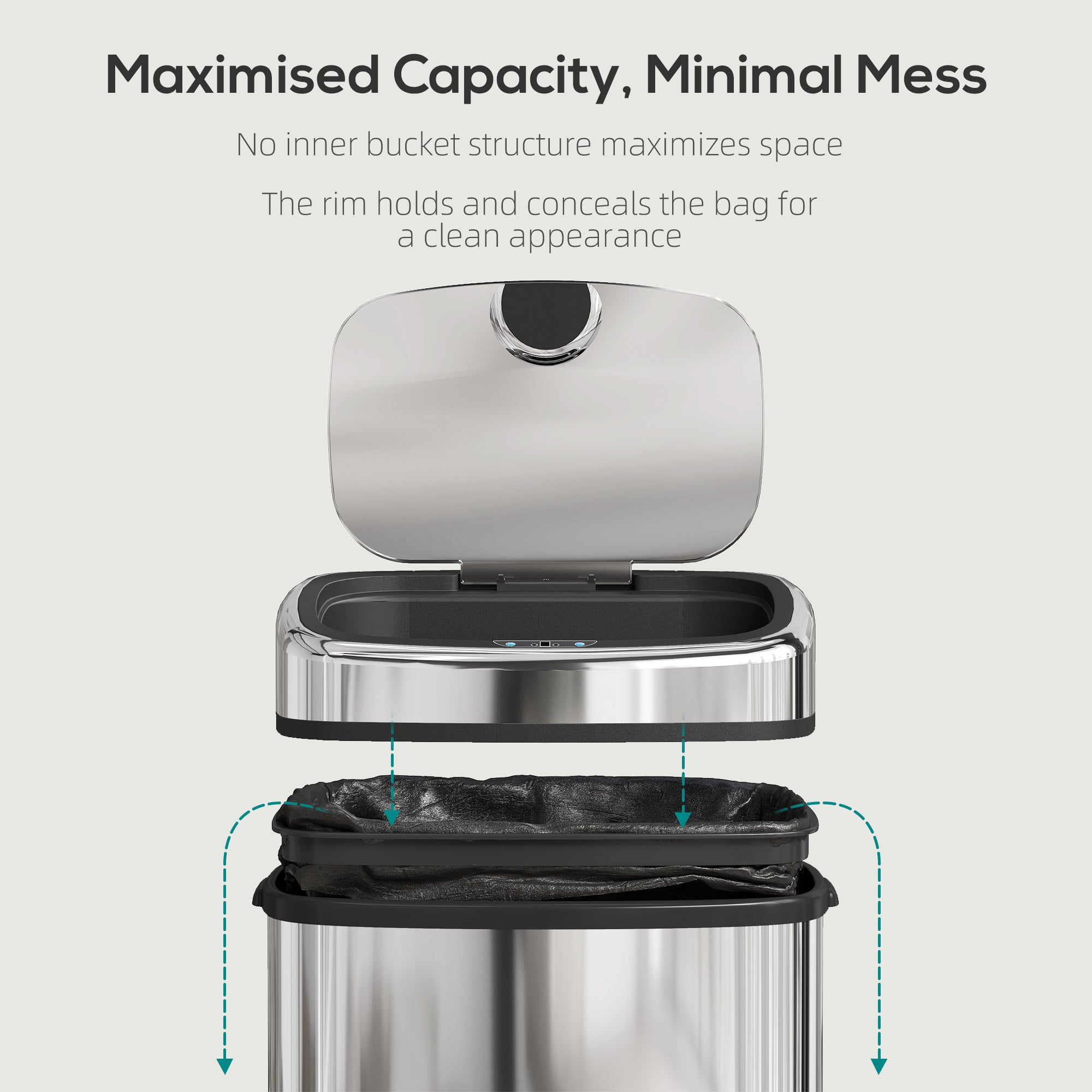 HOMCOM 50L Stainless Steel Sensor Bin - Silver Tone