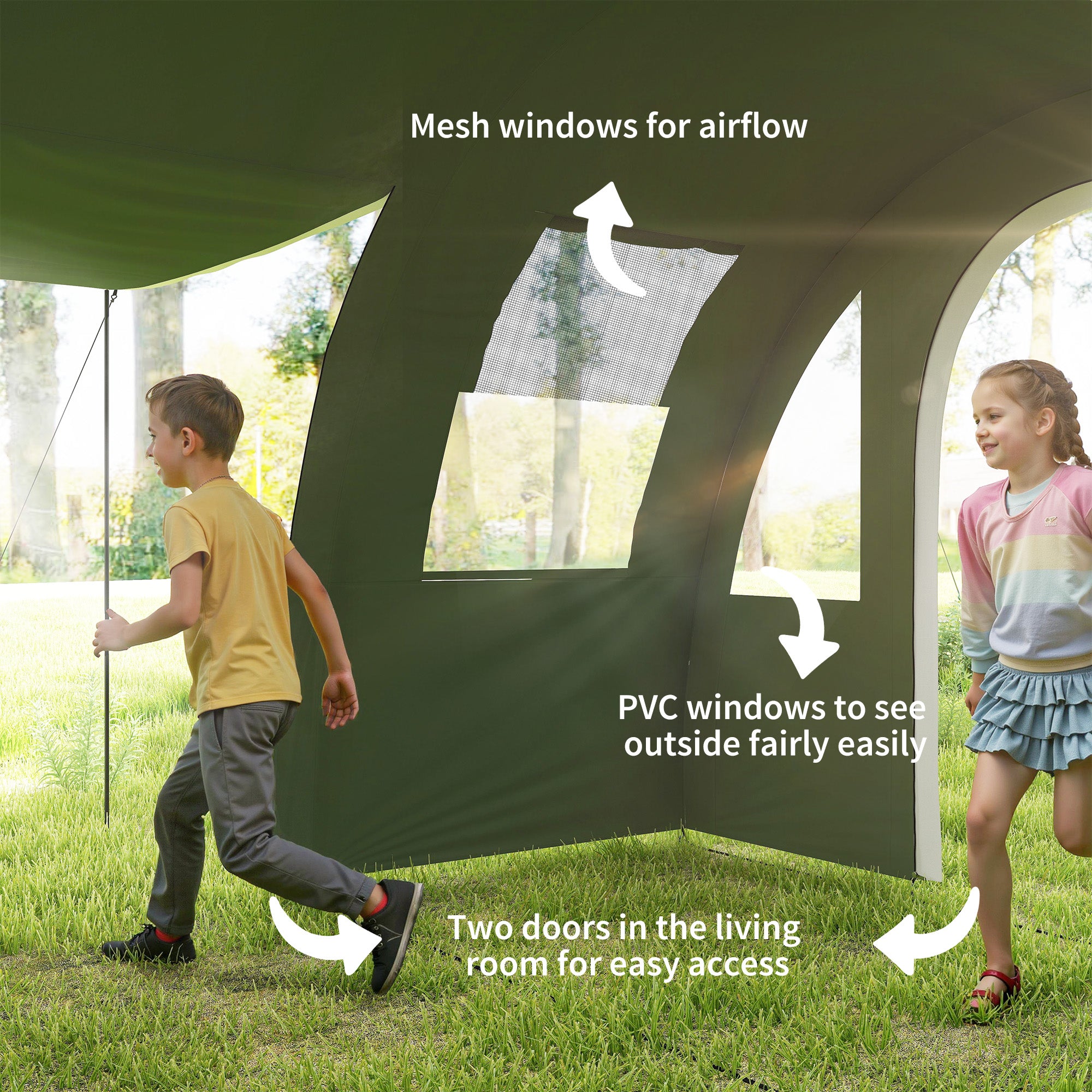 Outsunny 5-6 Man Camping Tent with 2 Room, Floor and Carry Bag - Green - North Peak Garden Furniture
