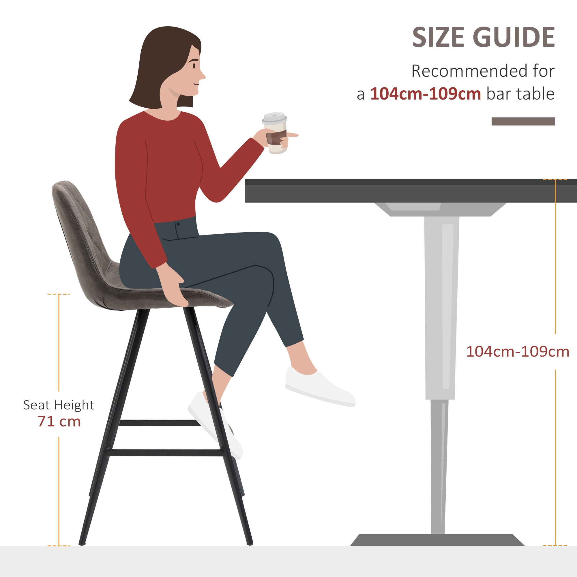 HOMCOM Set Of 2 Bar Stools Vintage Microfiber Cloth Tub Seats Padded Comfortable Steel Frame Footrest Quilted Home Bar Cafe Kitchen Chair Stylish Dark Grey - North Peak Garden Furniture