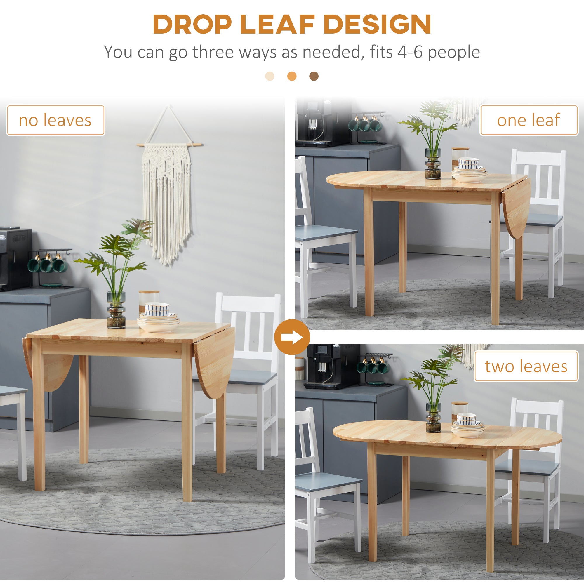 HOMCOM 4-6 Person Wooden Drop-Leaf Table - Natural Finish - North Peak Garden Furniture