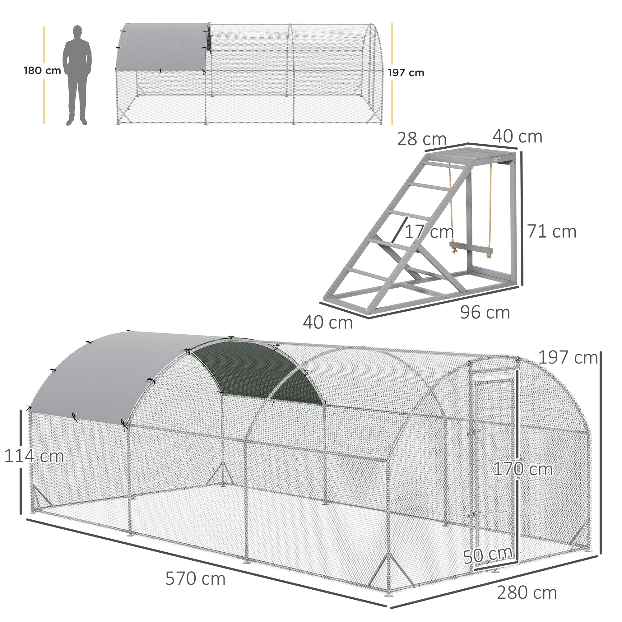 PawHut Walk In Chicken Run with Chicken Activity Shelf and Cover, 2.8 x 5.7 x 2m