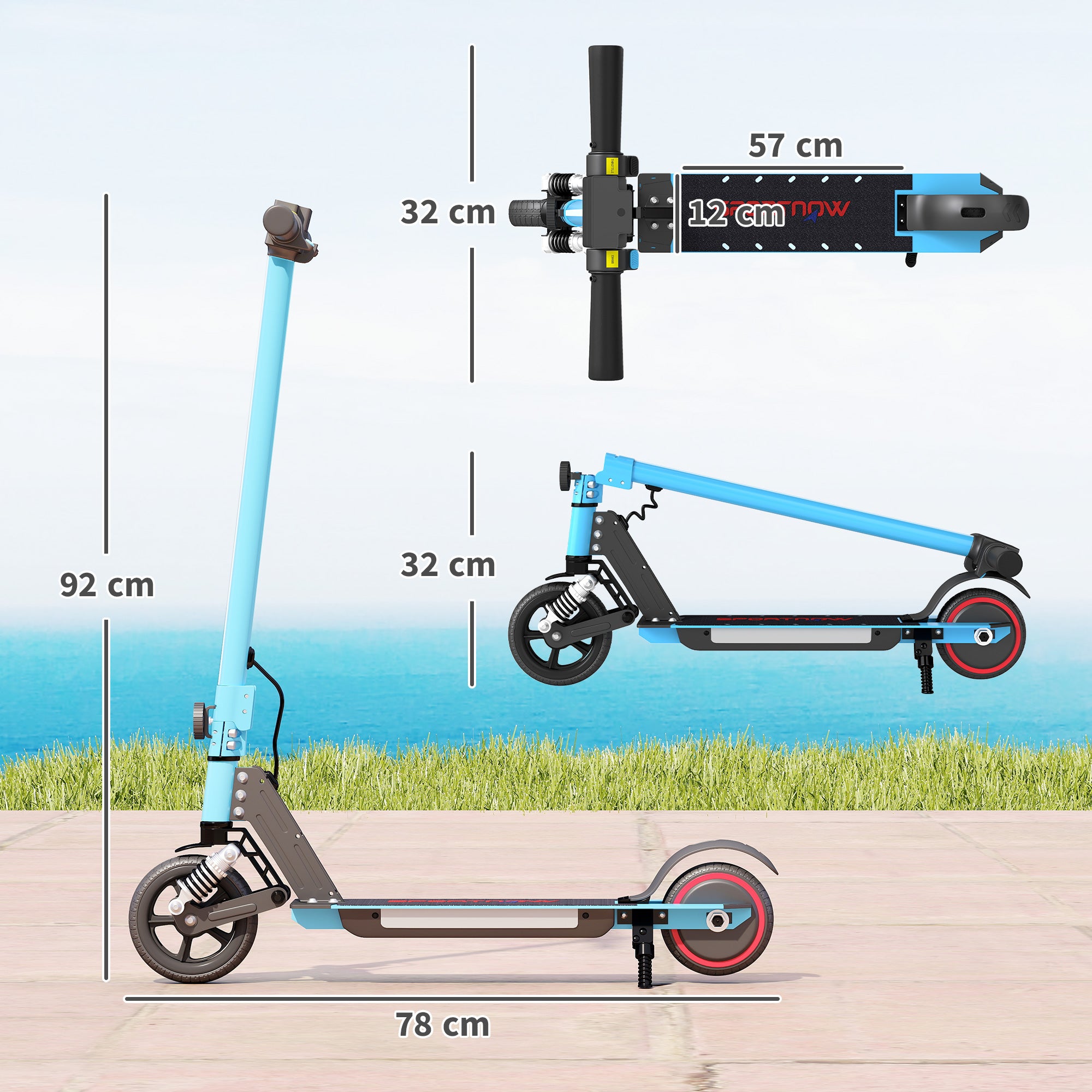 SPORTNOW Folding Electric Scooter for Kids Age 6-14 with Dual Brakes, Front Suspension, LED Colourful Lights and Display, 6.8kg Lightweight Aluminium E Scooter, Up to 14 KM/H & 6 KM, Blue - North Peak Garden Furniture