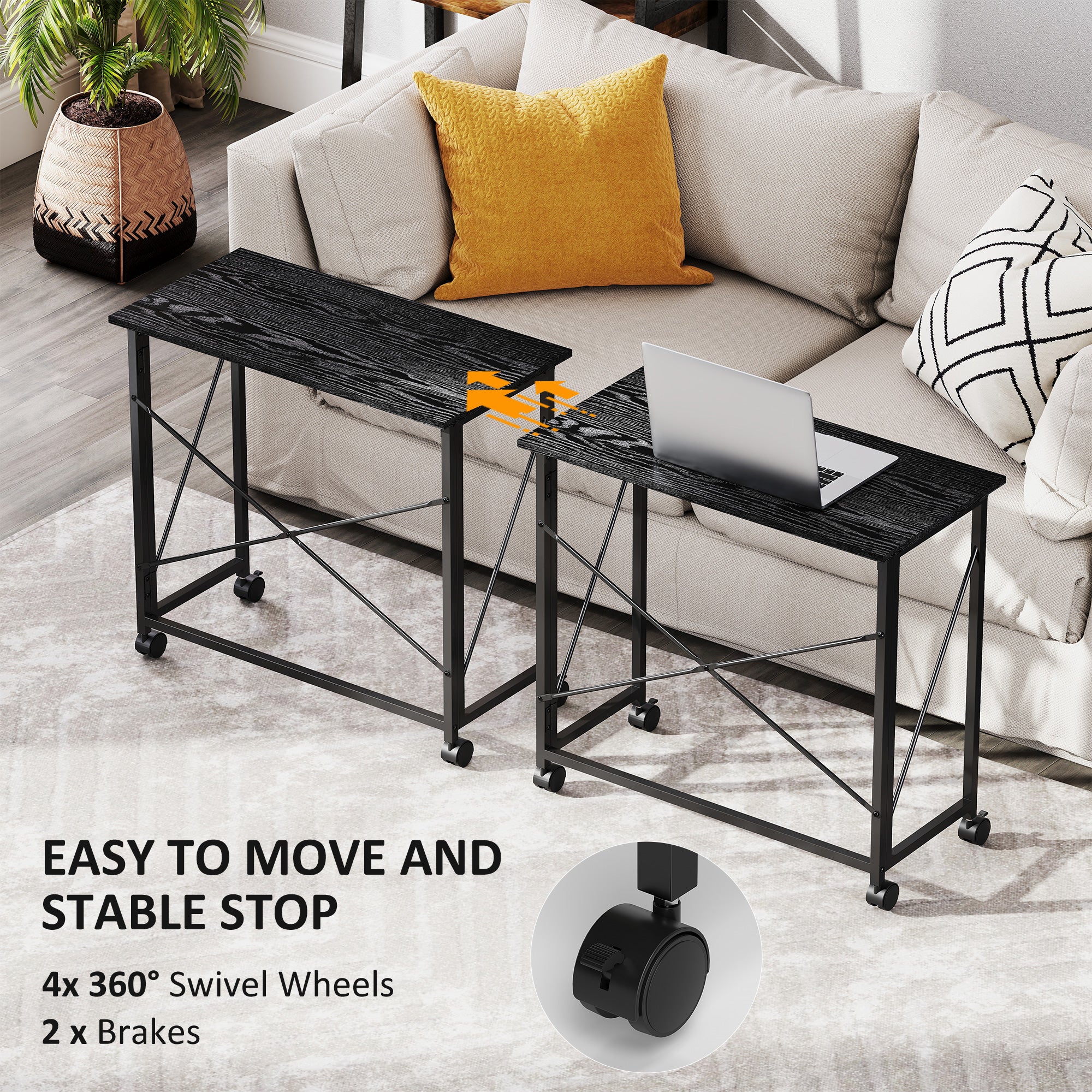 HOMCOM 80 cm Folding Desk on Wheels - Black - North Peak Garden Furniture