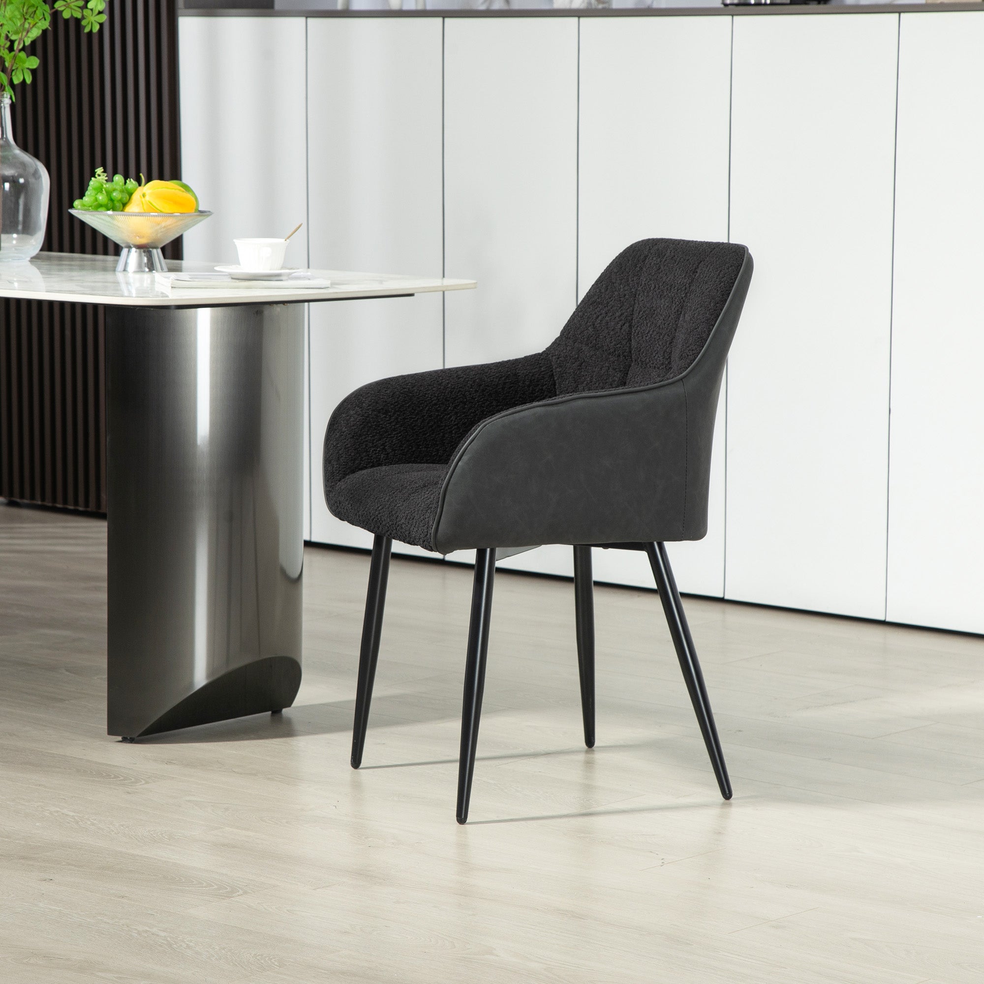 HOMCOM Accent Chair with Foot Pads, Upholstered Armchair with Chenille Fabric Front and PU Back, Occasional Chair for Living Room Bedroom, Black - North Peak Garden Furniture
