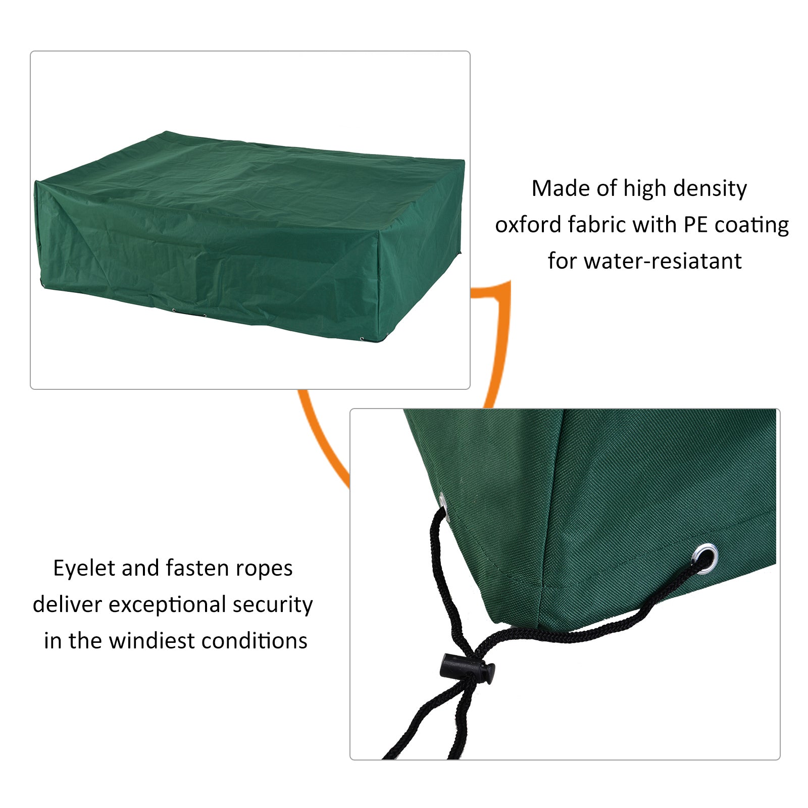 Outsunny Garden Furniture Cover, Oxford Fabric Outdoor Rectangular Rattan Furniture Cover with PE Coating, Waterproof, Windproof, Anti-UV, 222 x 155 x 67cm, Green - North Peak Garden Furniture