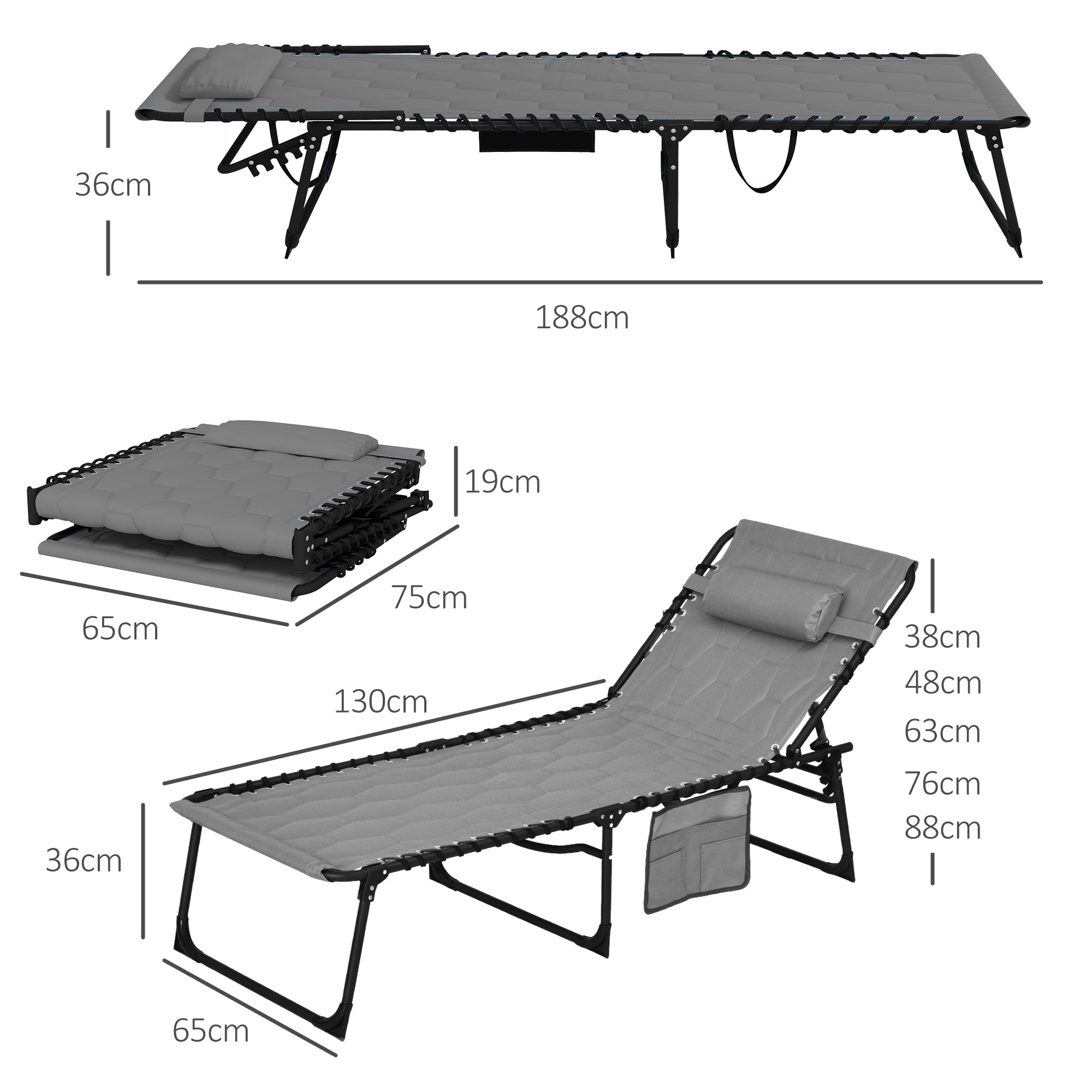 Outsunny Set of Two Sun Loungers, with Five-Position Reclining Backs - Grey - North Peak Garden Furniture